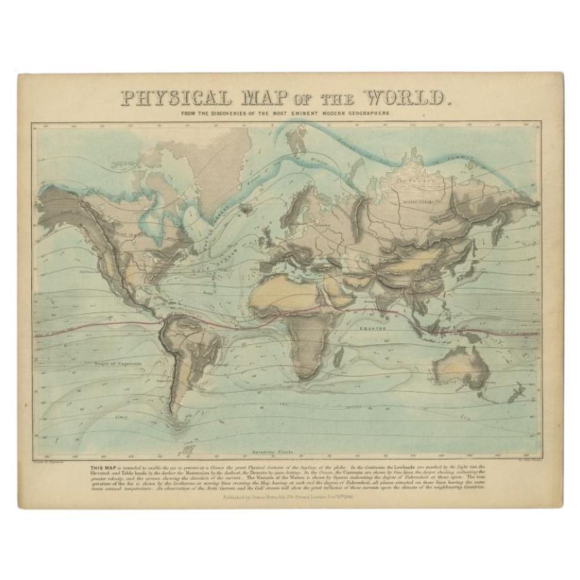 Carte physique ancienne du monde par Reynolds, 1849 en vente