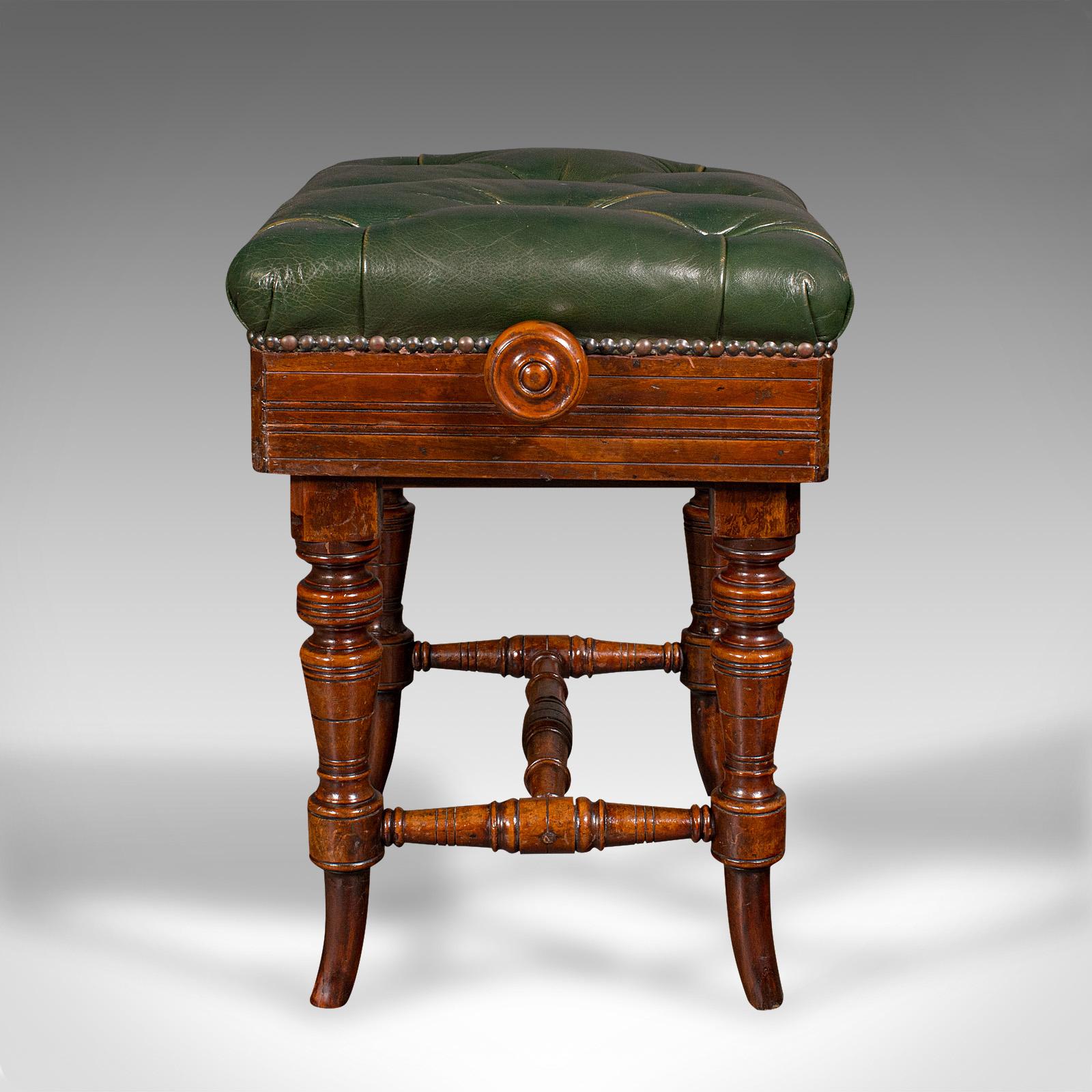 British Antique Piano Riser, English, Walnut, Leather, Music Recital Stool, Victorian For Sale