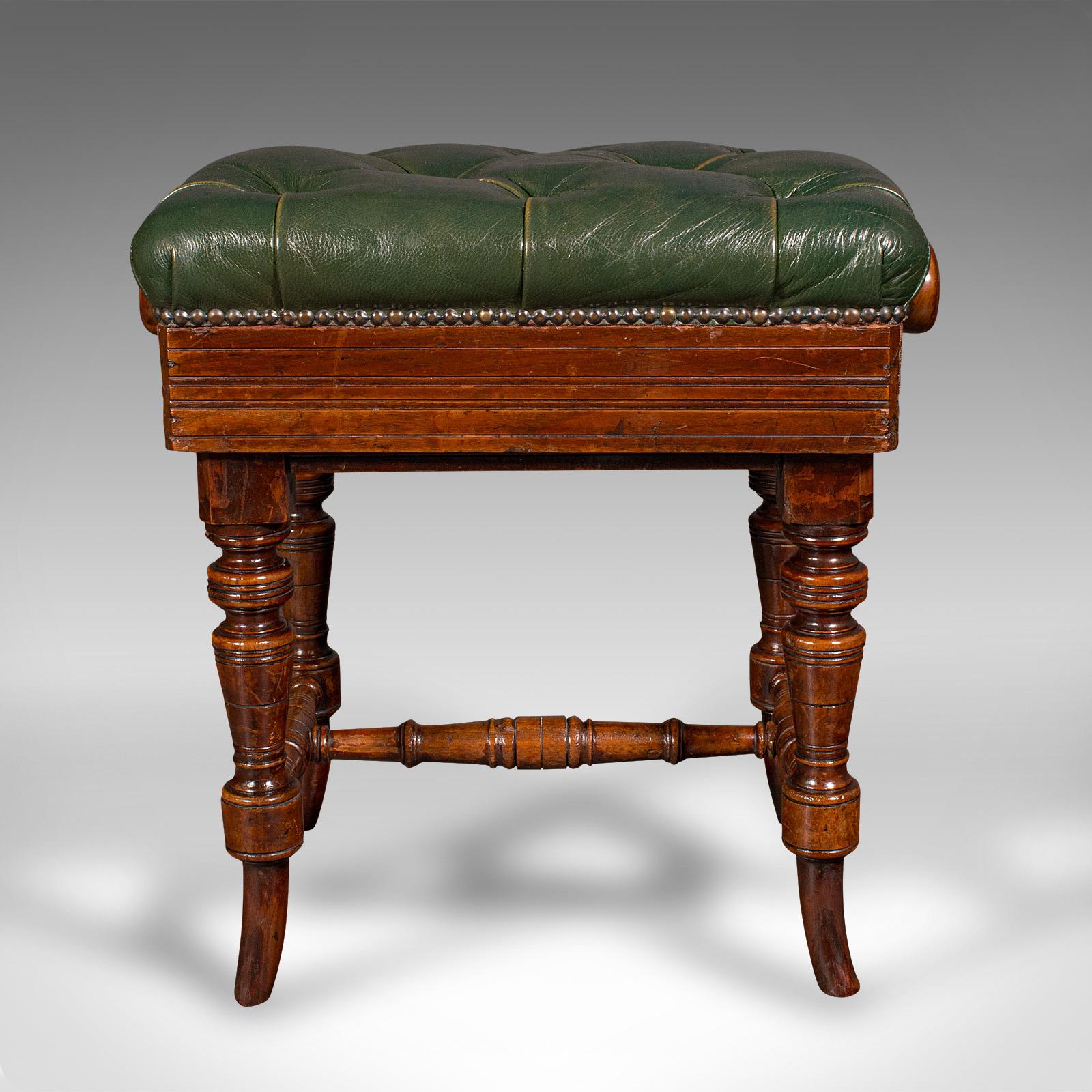 19th Century Antique Piano Riser, English, Walnut, Leather, Music Recital Stool, Victorian For Sale