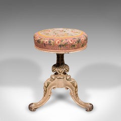 Antique Piano Stool, English, Painted Frame, Music Seat, Riser, Victorian, 1850