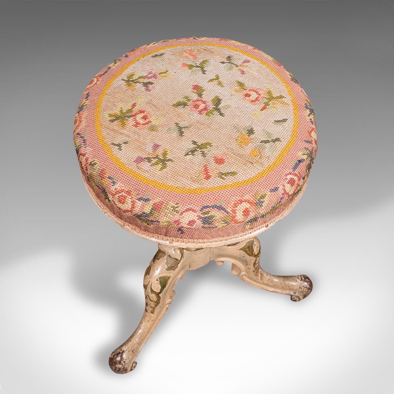 Wood Antique Piano Stool, English, Painted Frame, Music Seat, Riser, Victorian, 1850 For Sale