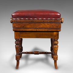 Antique Piano Stool, English, Walnut, Adjustable Music Riser, Brooks, Victorian