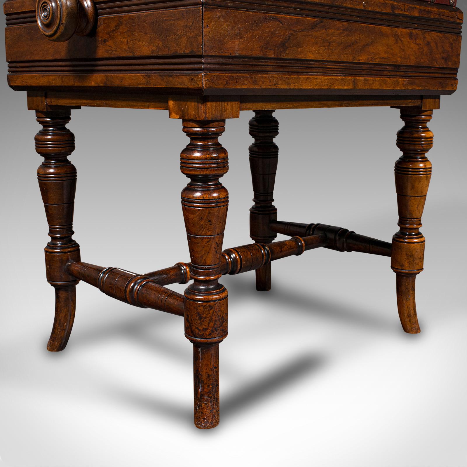 Antique Piano Stool, English, Walnut, Adjustable Music Riser, Brooks, Victorian For Sale 3