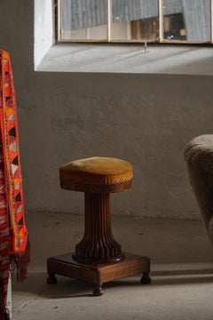 Tabouret de piano ancien, Oak & Velvet, ébénisterie française, Mid-19th Century