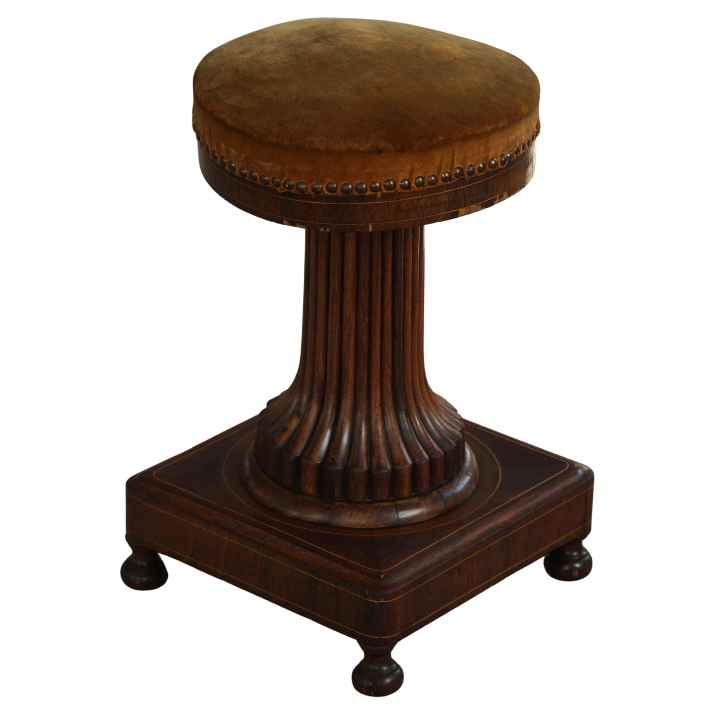 Antique Piano Stool, Oak & Velvet, French Cabinetmaker, Mid-19th Century