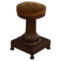 Tabouret de piano ancien, Oak & Velvet, ébénisterie française, Mid-19th Century