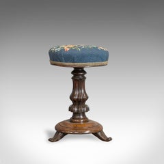 Antique Piano Stool Rosewood Music, Regency, Adjustable, Needlepoint, circa 1830