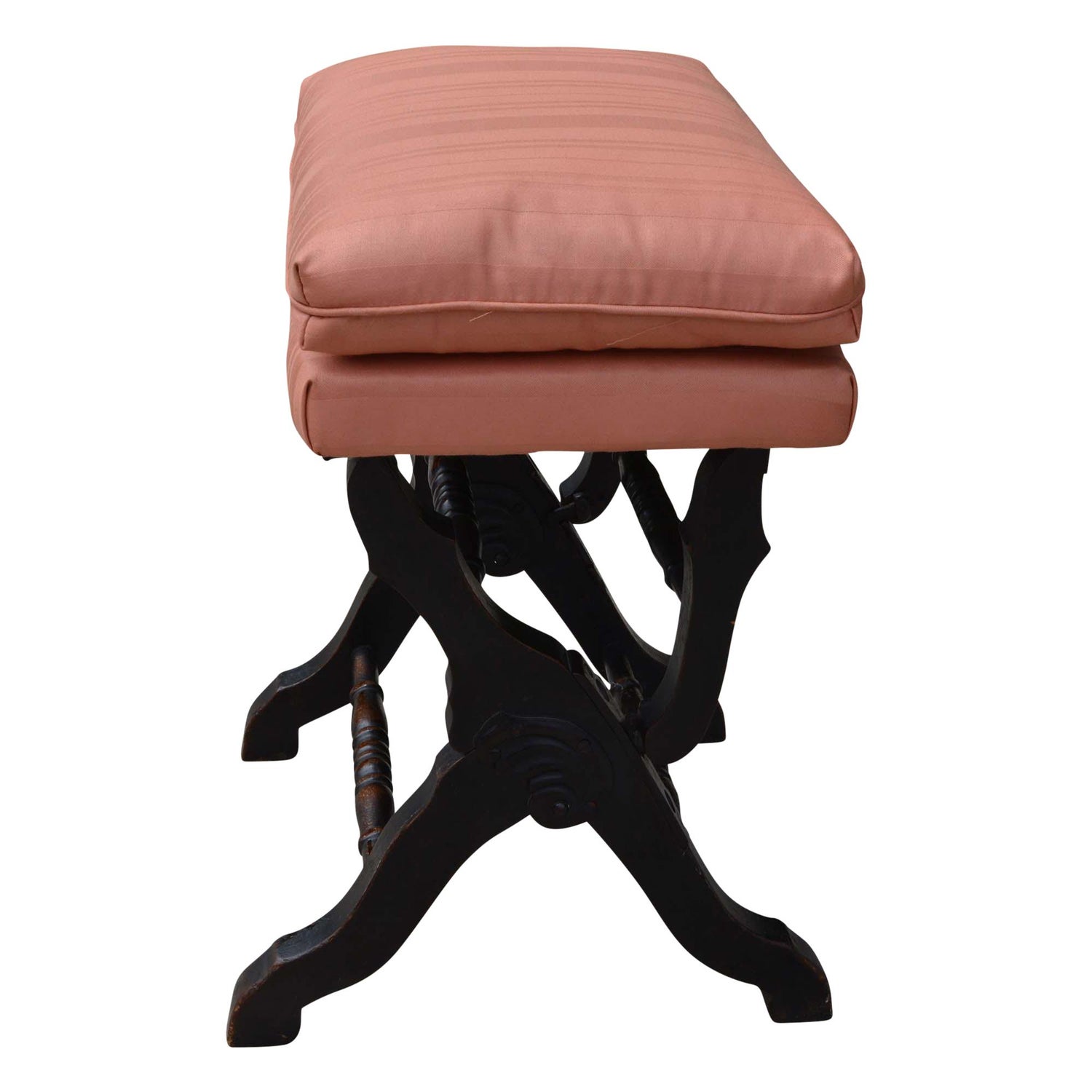 Antique Piano Stool Upholstered With Black Painted Legs
