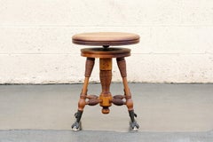 Antique Piano Stool with Claw and Glass Ball Foot