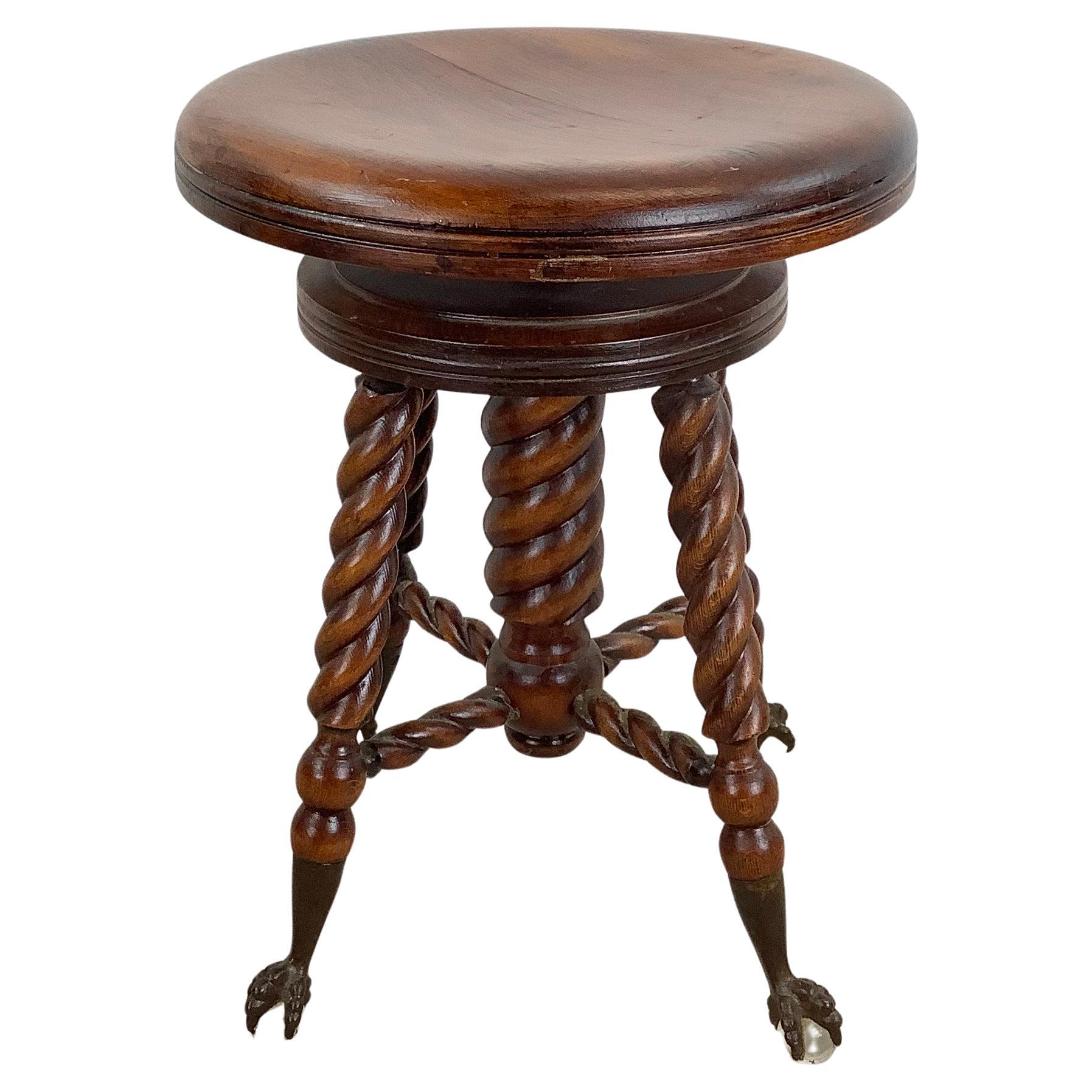 Sgabello antico per pianoforte con piedi a sfera in vetro The Claw in vendita
