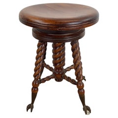Antique Piano Stool with Glass Ball Claw Feet