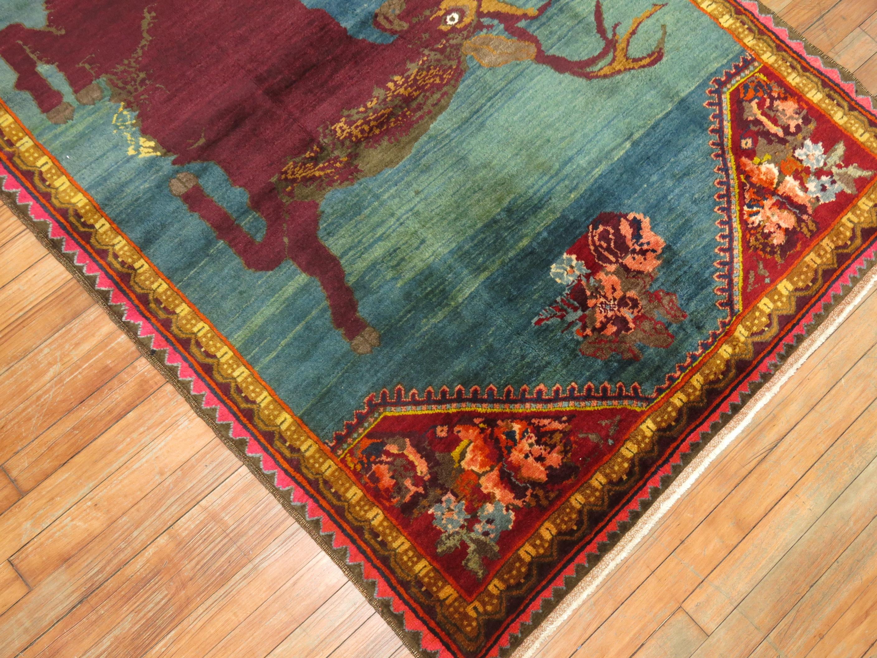 Marvelous Pictorial Russian Karabagh rug with a large sitting deer.