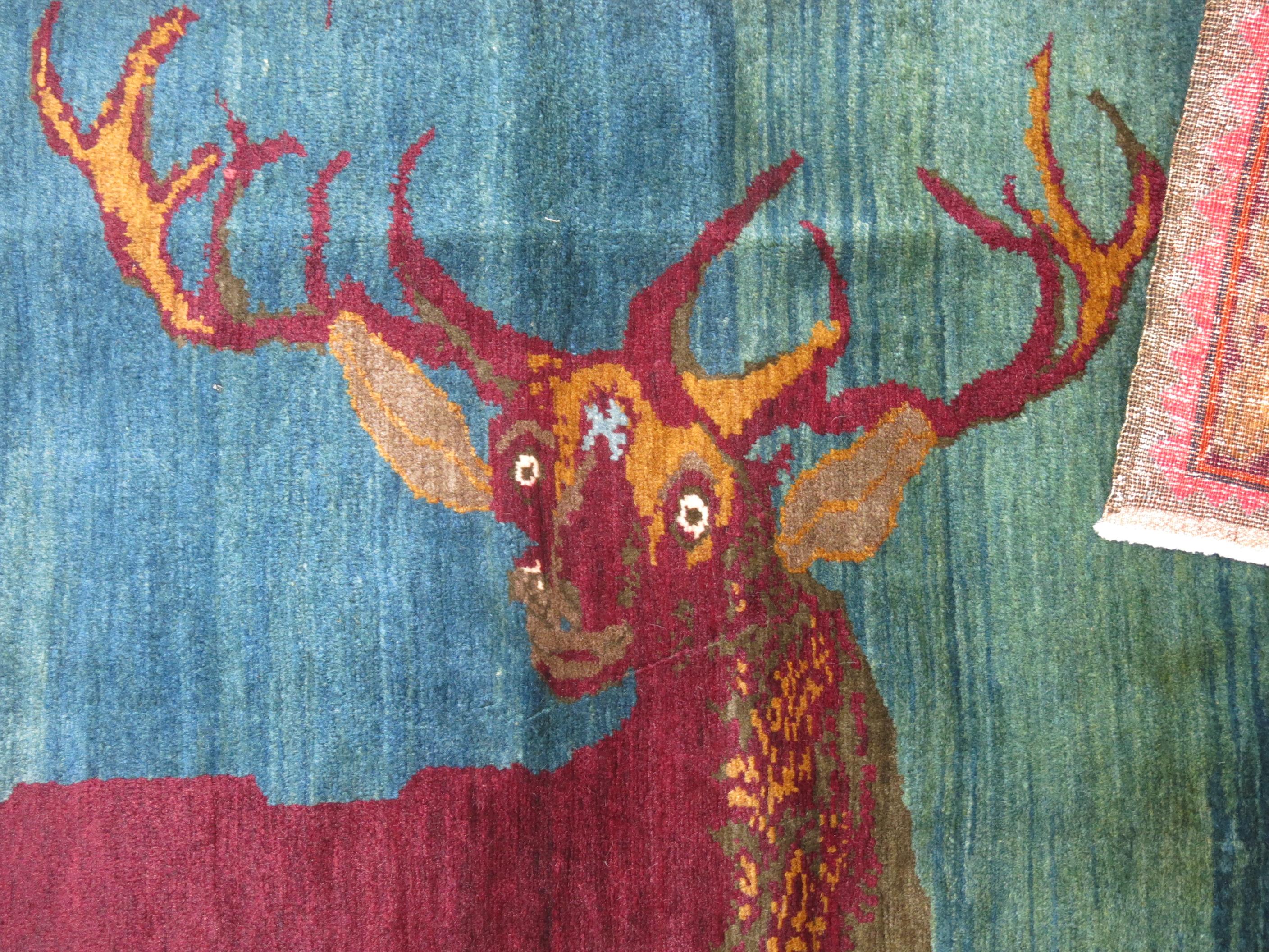 Folk Art Antique Pictorial Deer Rug