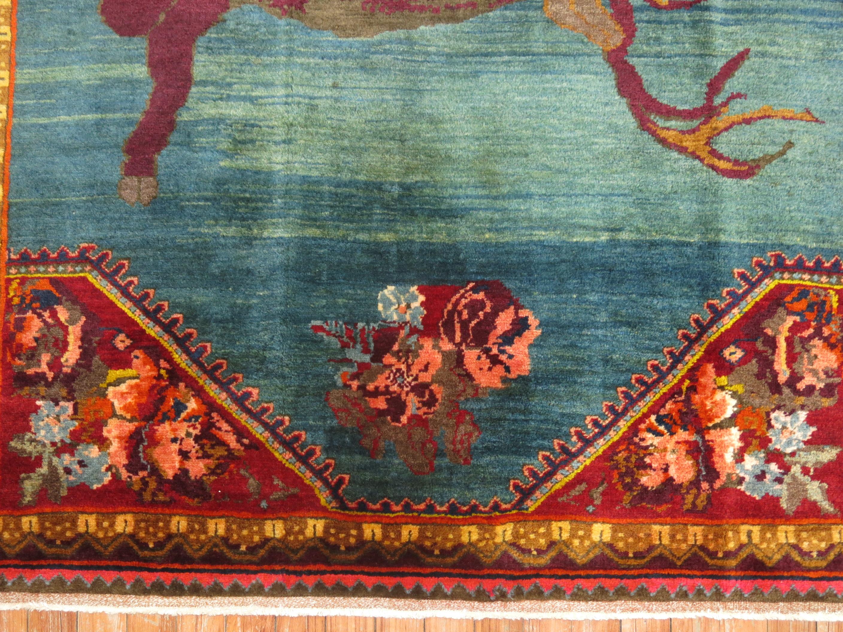 Antique Pictorial Deer Rug In Excellent Condition In New York, NY