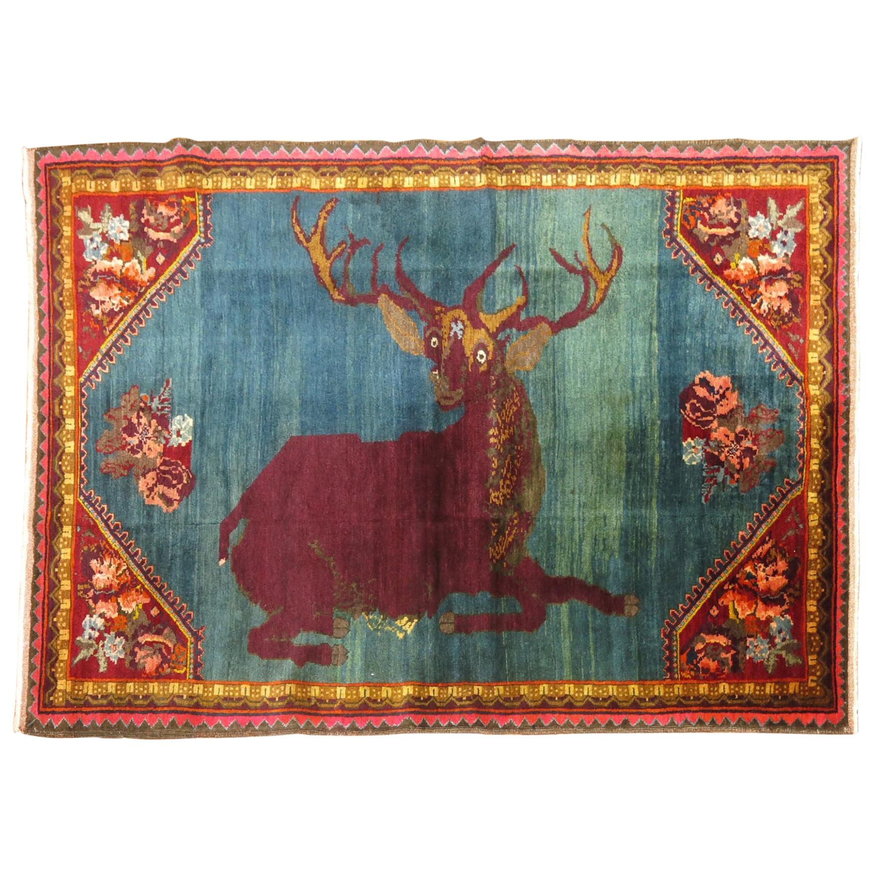 Antique Pictorial Deer Rug
