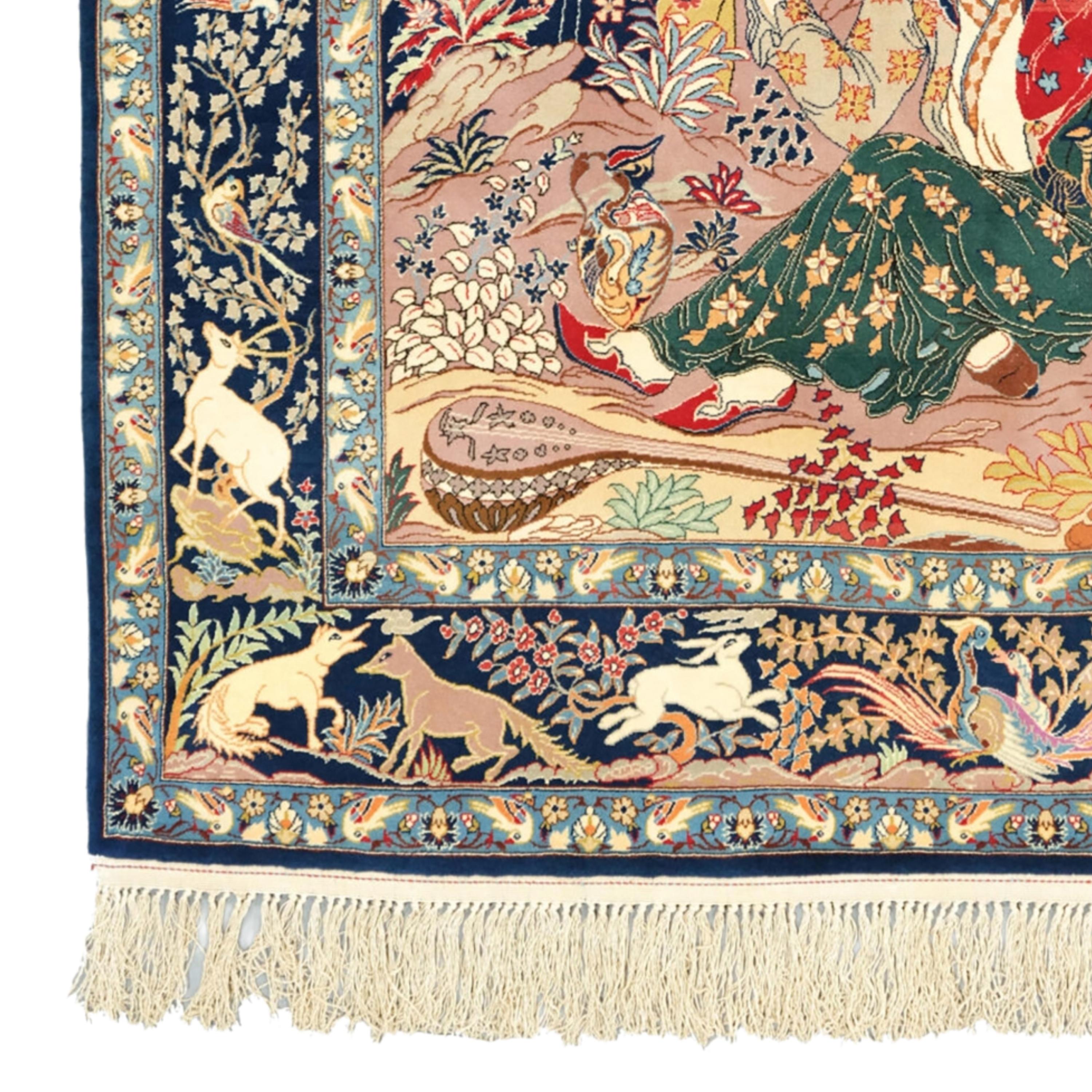 Antique Pictorial Esfahan Rug
Late of 19th Century Picturial Esfahan Rug in Perfect Condition
Size : 110 x 164 cm

This extraordinary carpet will fascinate you with its intricate designs and vibrant colors that reflect the rich history and