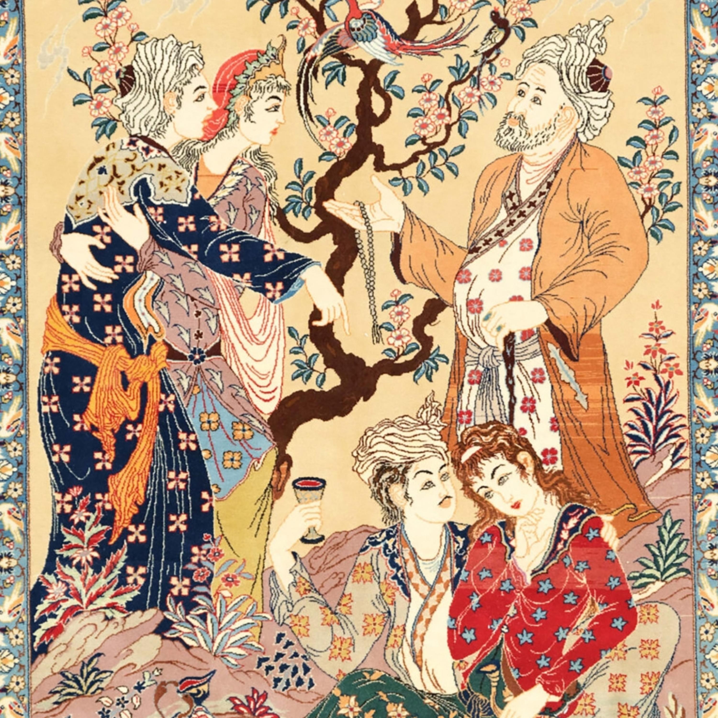 Asian Antique Pictorial Esfahan Rug - Late of 19th Century Picturial Esfahan Rug For Sale