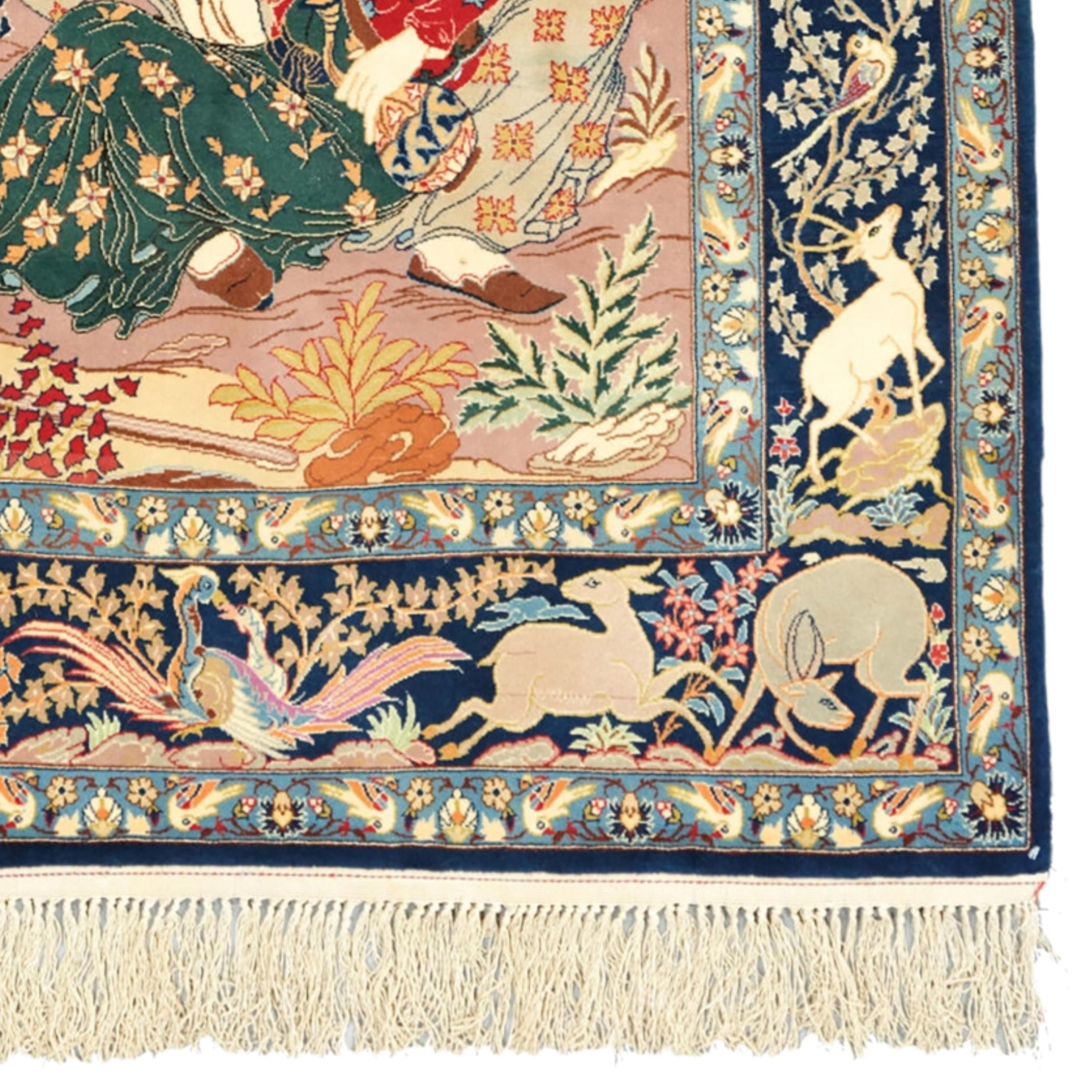 Antiker malerischer Esfahan-Teppich - Picturial-Esfahan-Teppich aus dem späten 19. Jahrhundert (Wolle) im Angebot