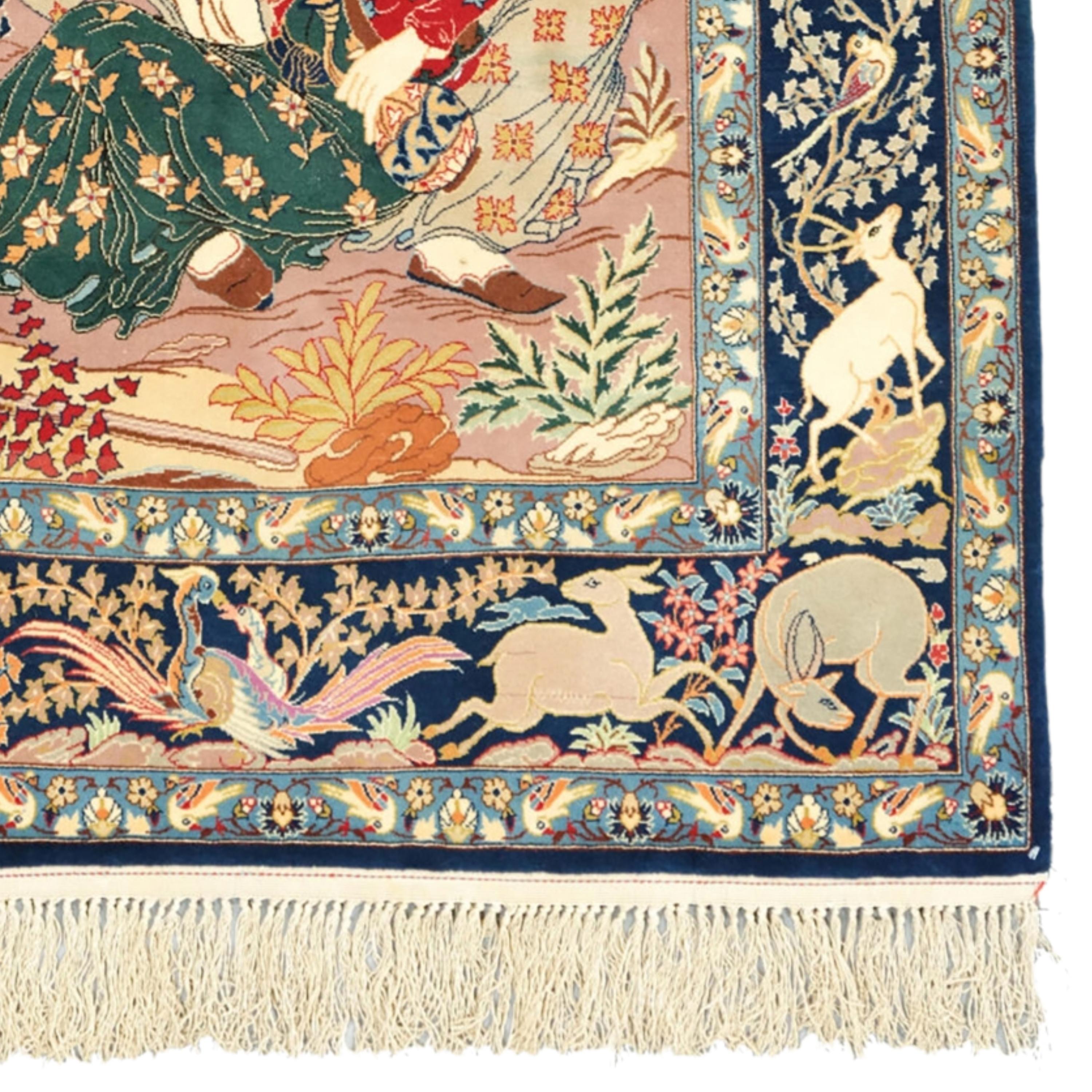 Wool Antique Pictorial Esfahan Rug - Late of 19th Century Picturial Esfahan Rug For Sale