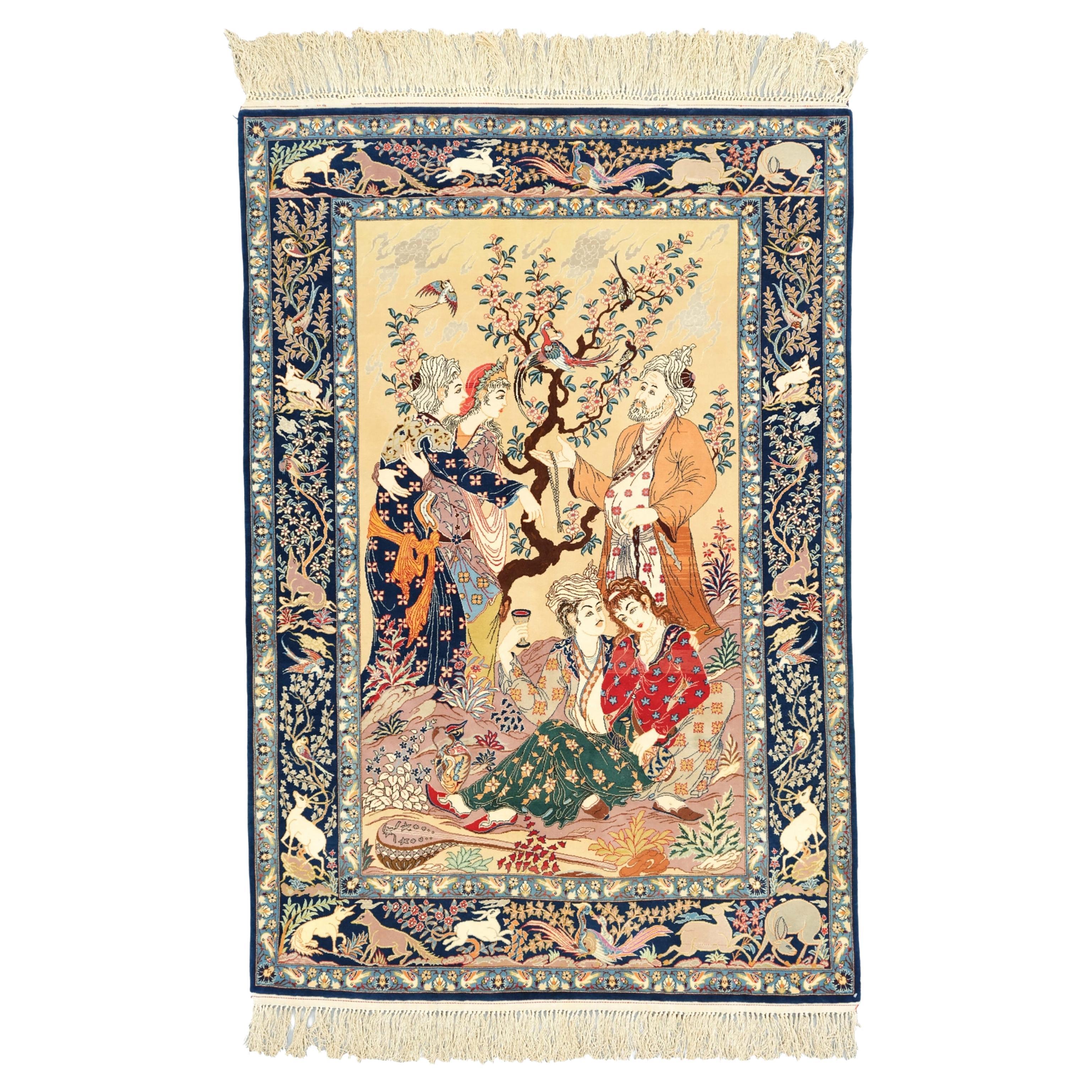 Antiker malerischer Esfahan-Teppich - Picturial-Esfahan-Teppich aus dem späten 19. Jahrhundert im Angebot