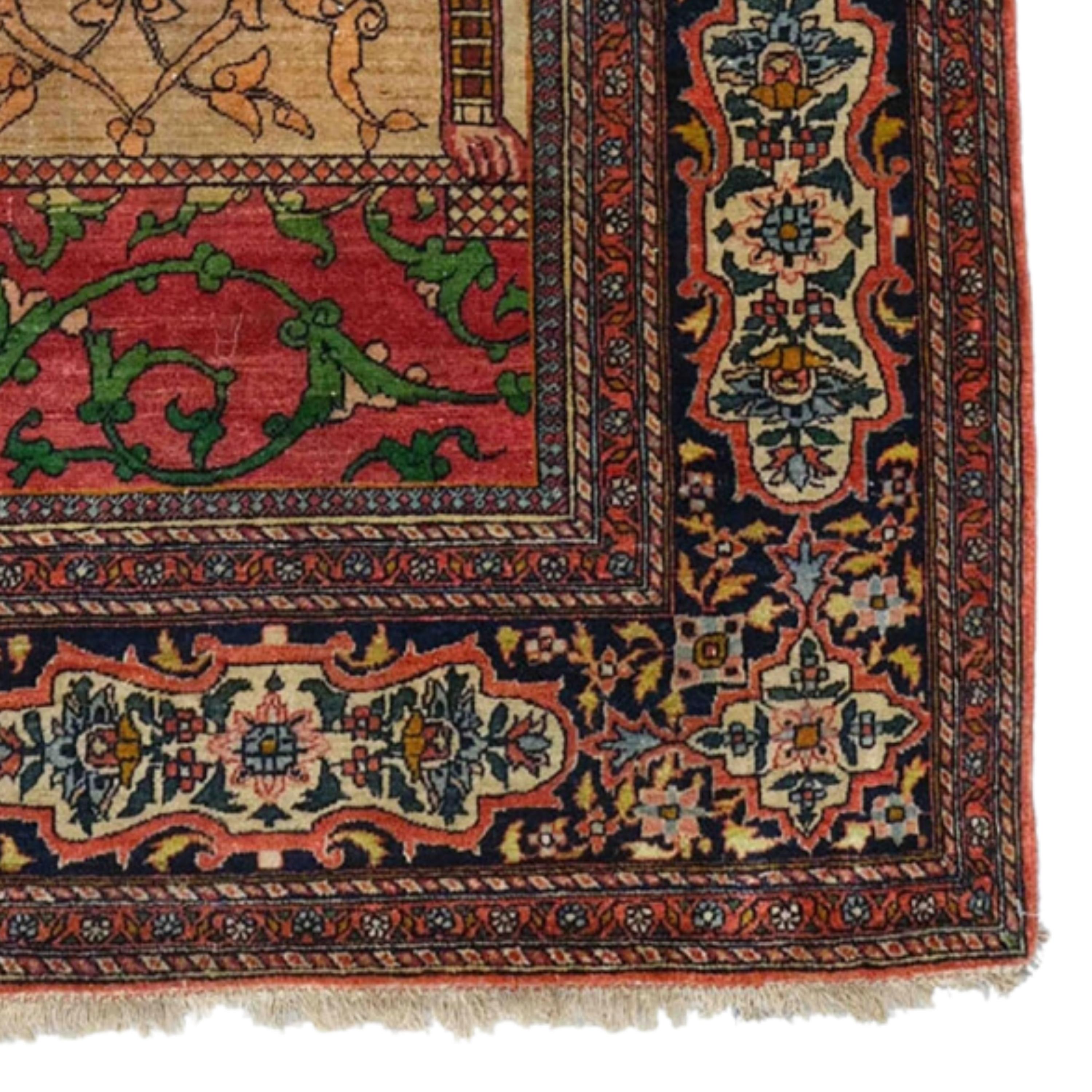 Wool Antique Pictorial Esfahan Rug - Late of the 19th Century Picturial Esfahan Rug For Sale