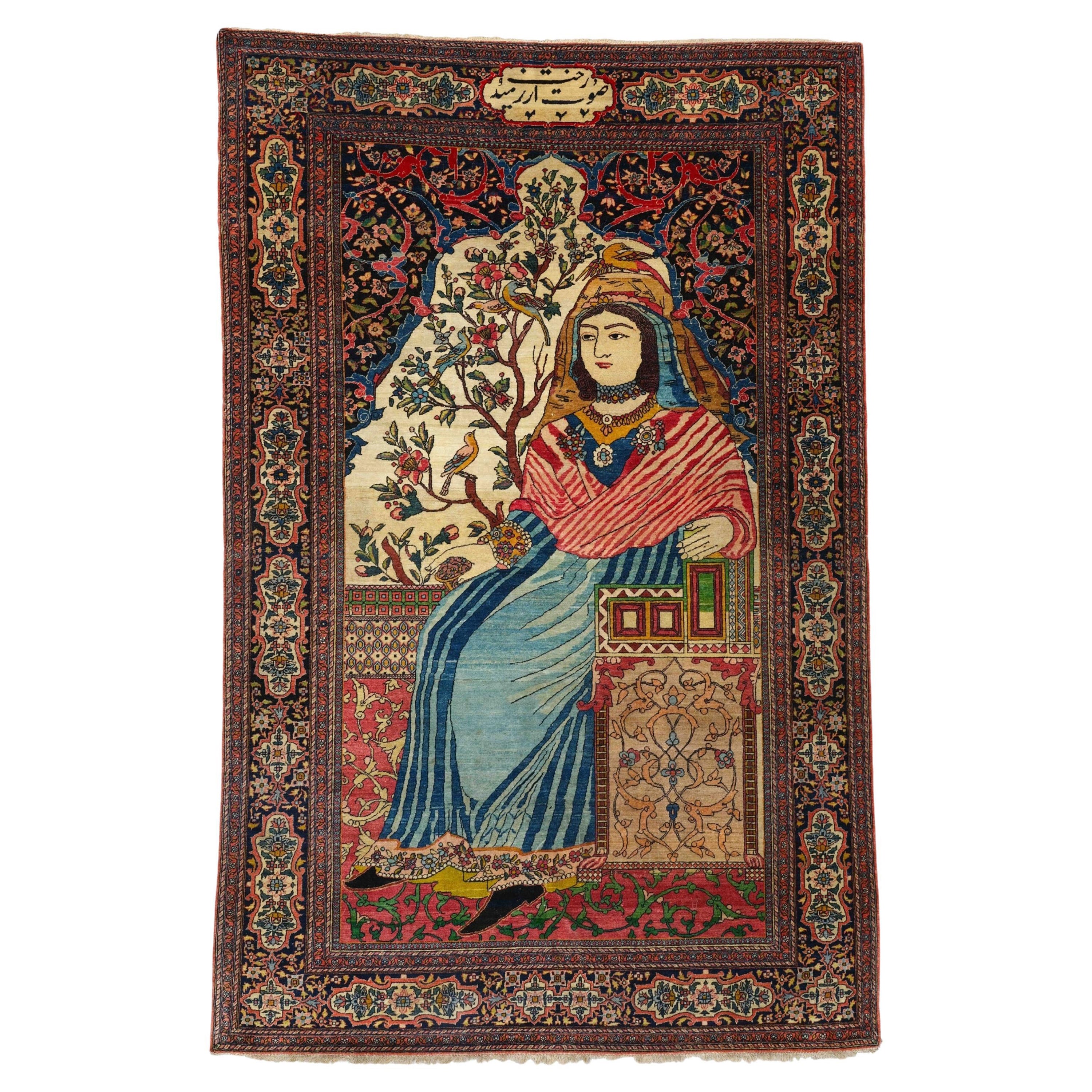 Antiquité - Tapis d'Ispahan pictural - Fin du 19ème siècle Tapis d'Ispahan pictural