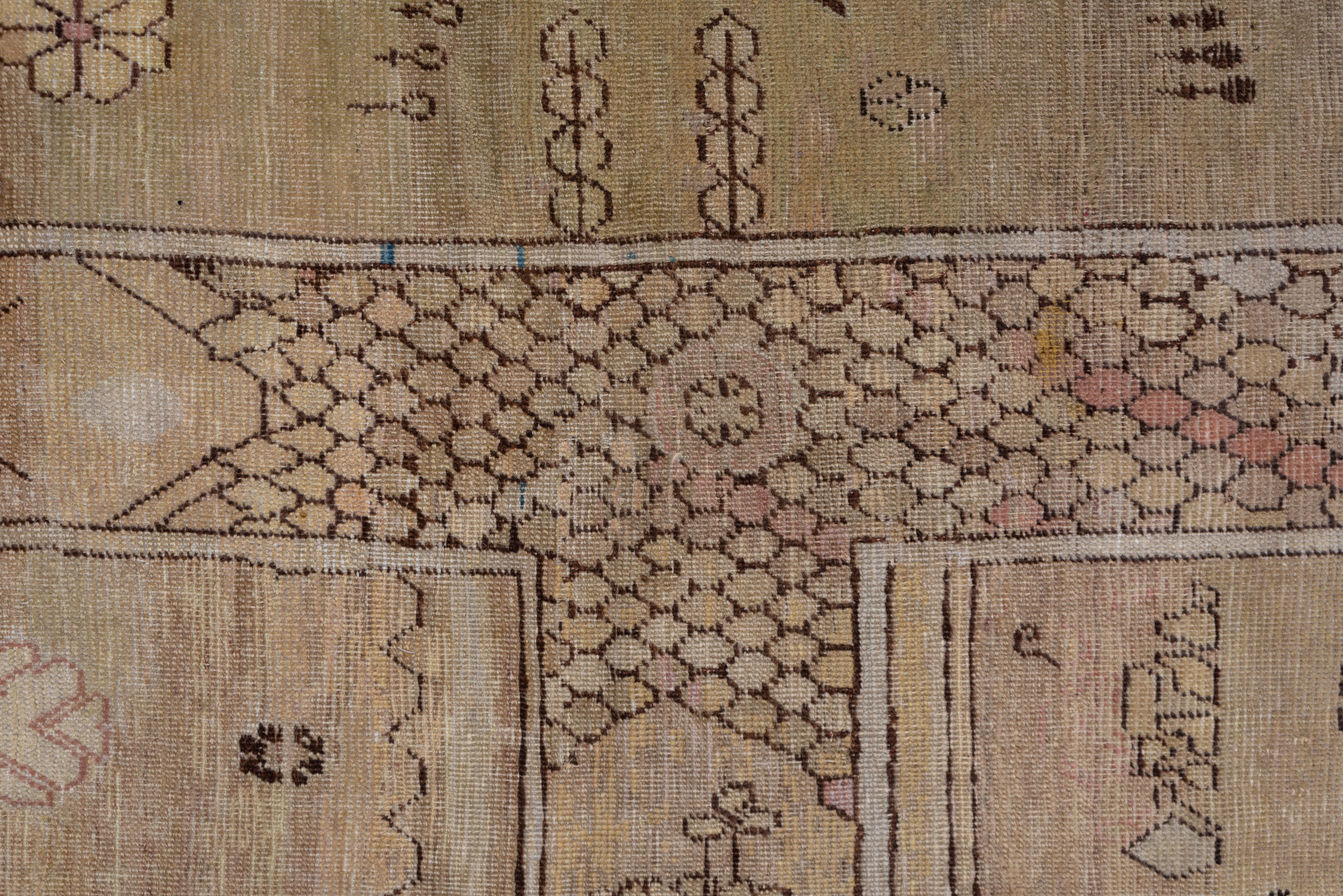 Wool Antique Pictorial Khotan Carpet, Soft Tones Soft Palette, Allover Detailed Field