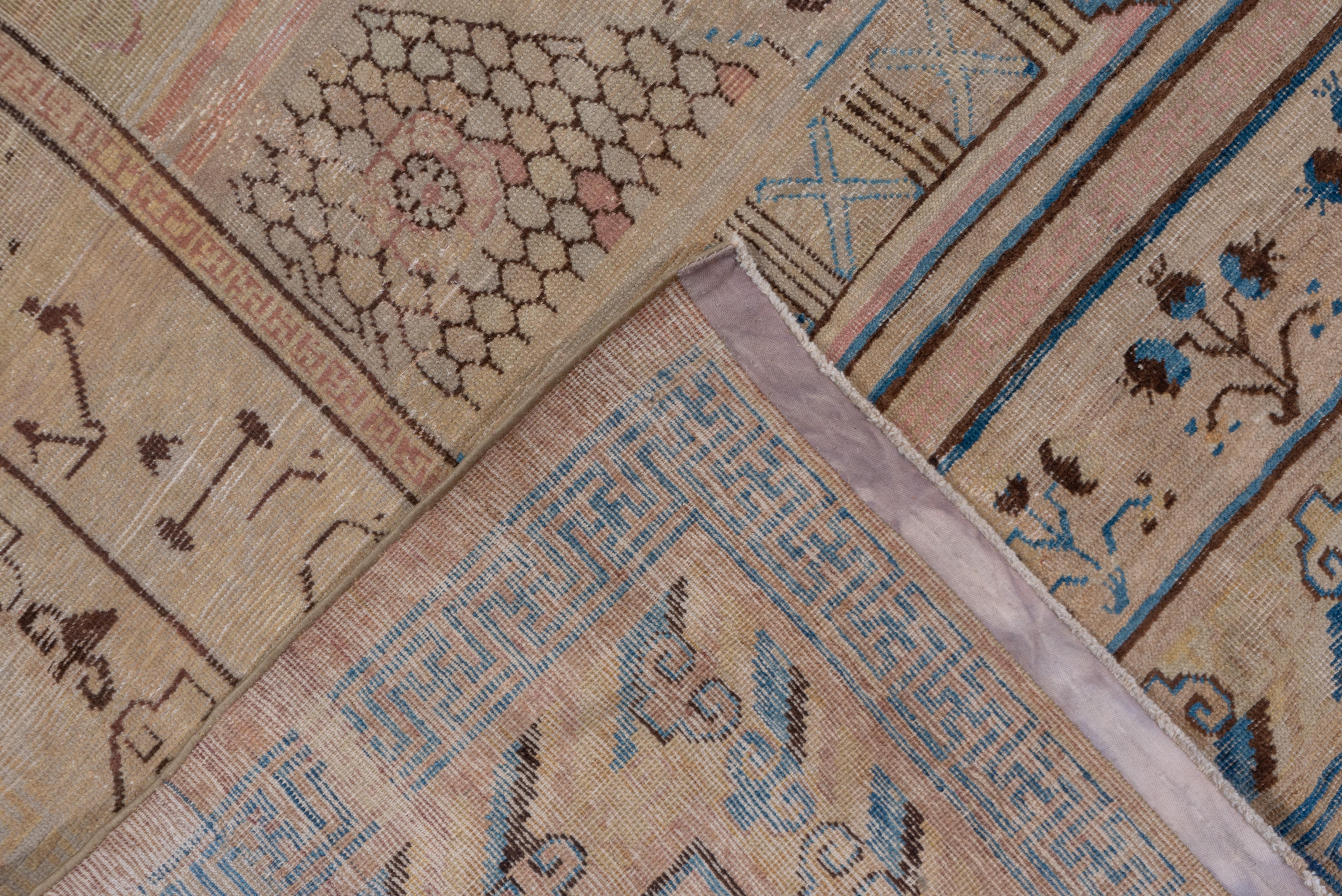 Antique Pictorial Khotan Carpet, Soft Tones Soft Palette, Allover Detailed Field 1