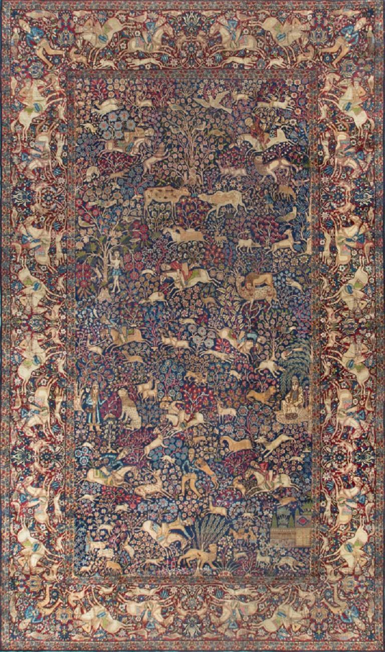 Hand-Woven Antique Pictorial Kirman Rug, circa 1890 11'3 x 19' For Sale