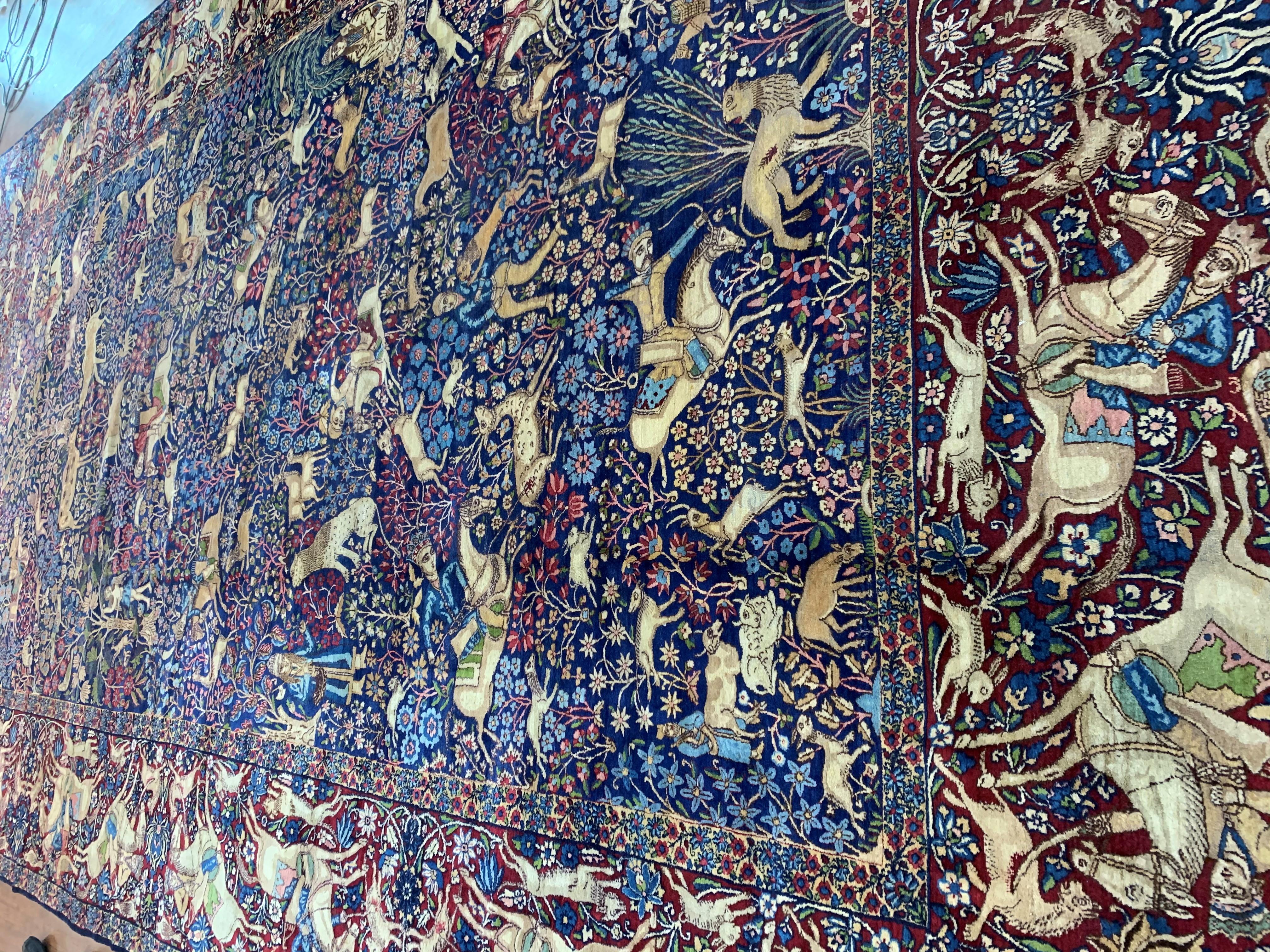 Antique Pictorial Kirman Rug, circa 1890 11'3 x 19' In Good Condition For Sale In Secaucus, NJ