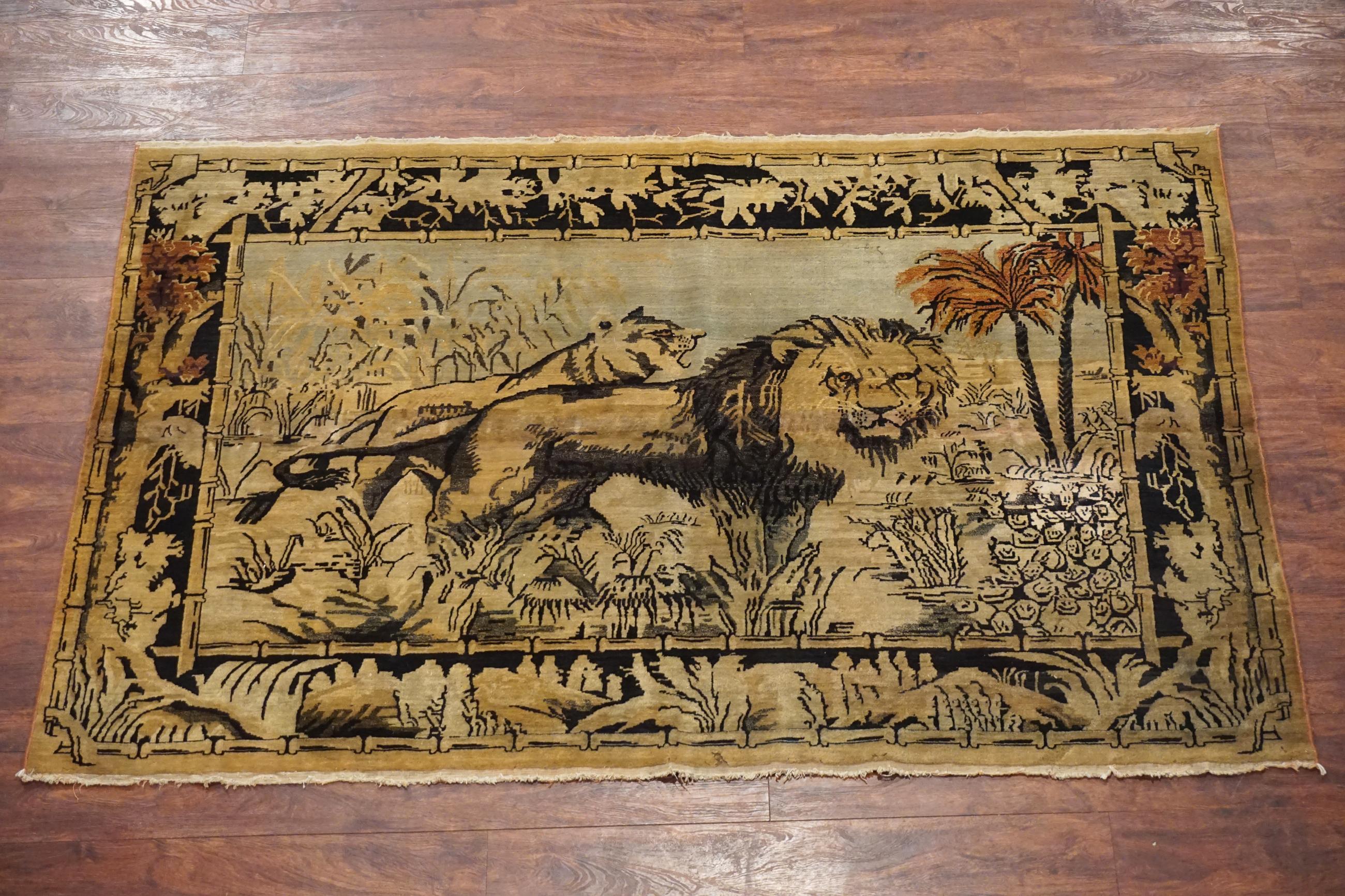 Indian Antique Pictorial Lion and Lioness Agra, circa 1900 For Sale