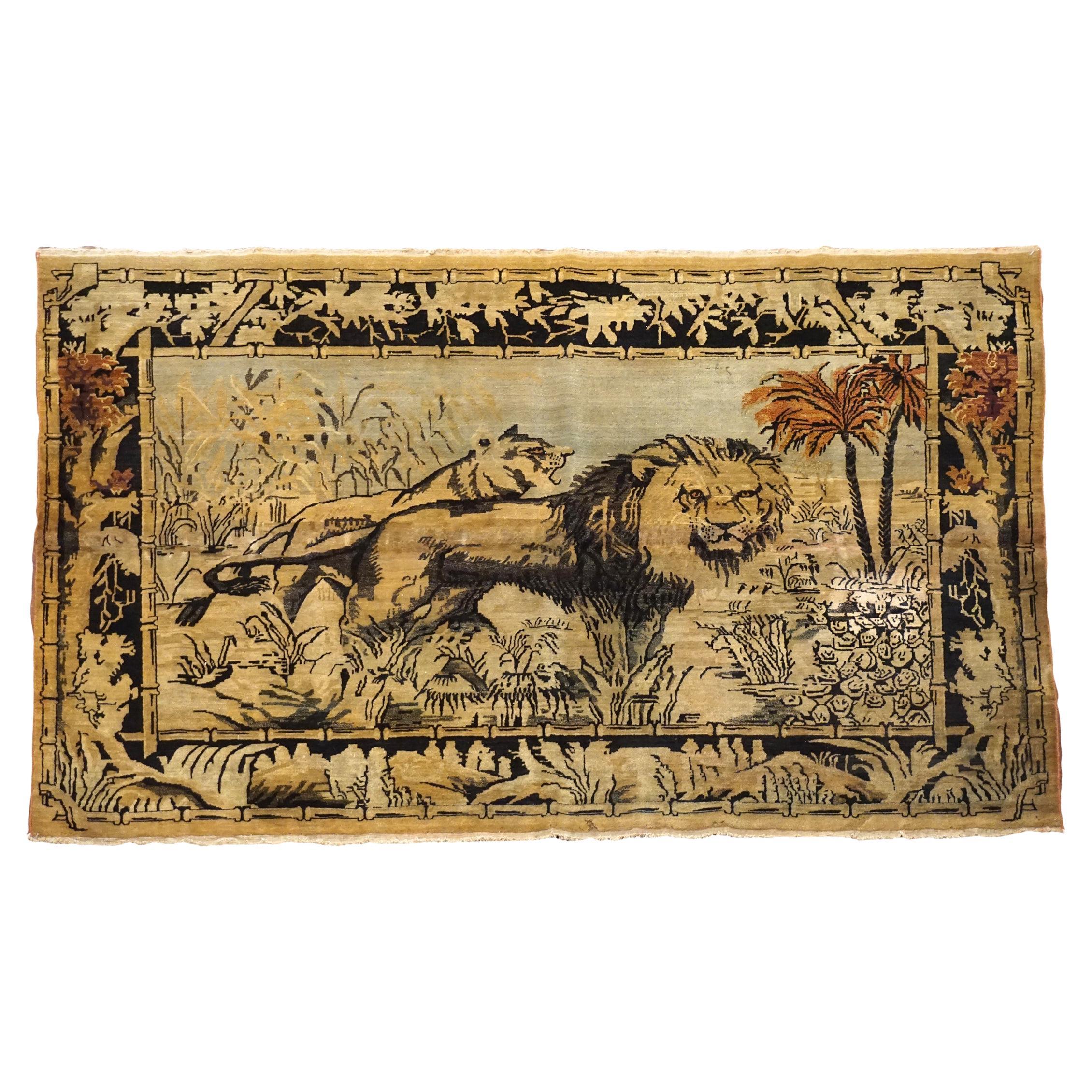 Antique Pictorial Lion and Lioness Agra, circa 1900 For Sale