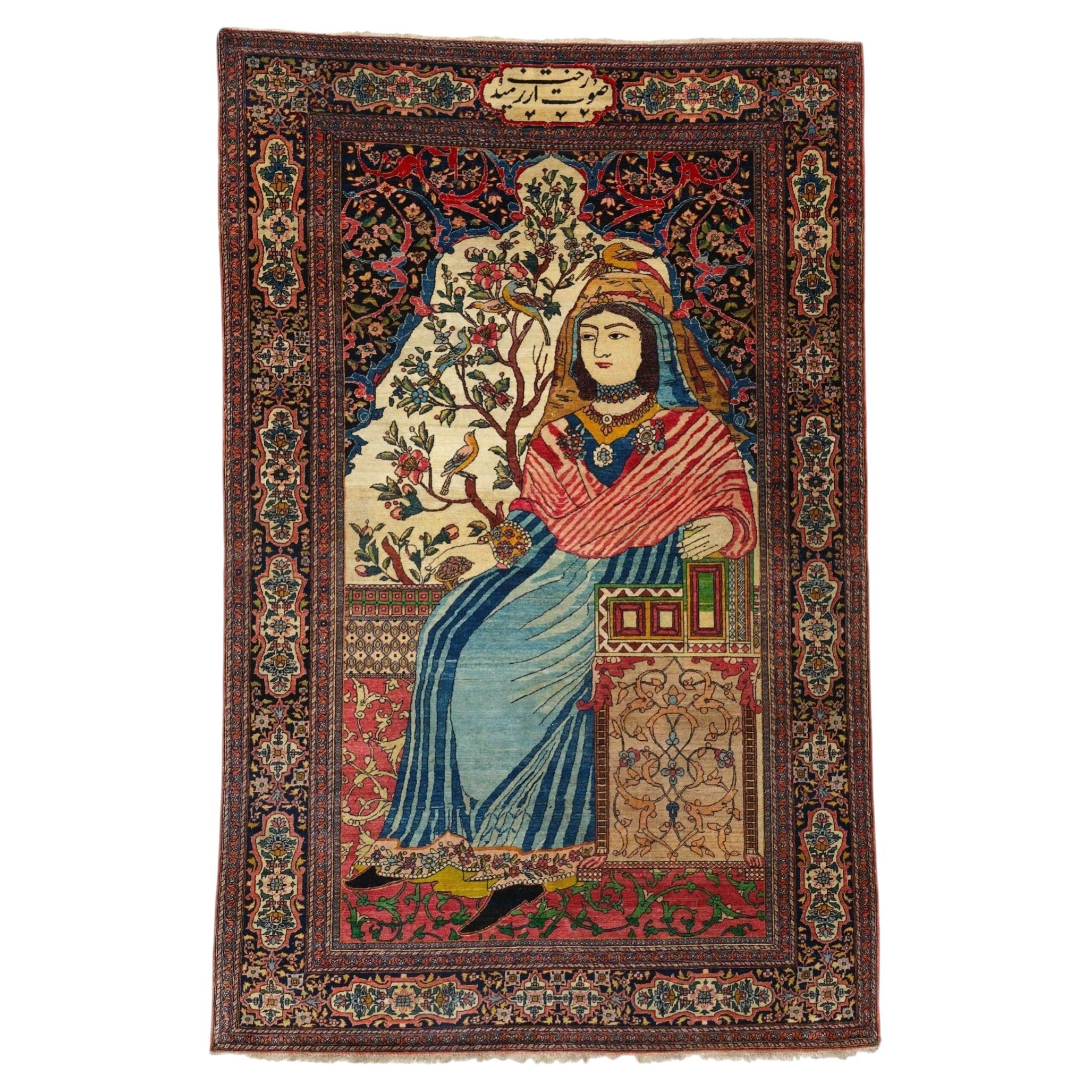 Antique Pictorial Rug - Late 19th Century Hand Knotted Wool Rug