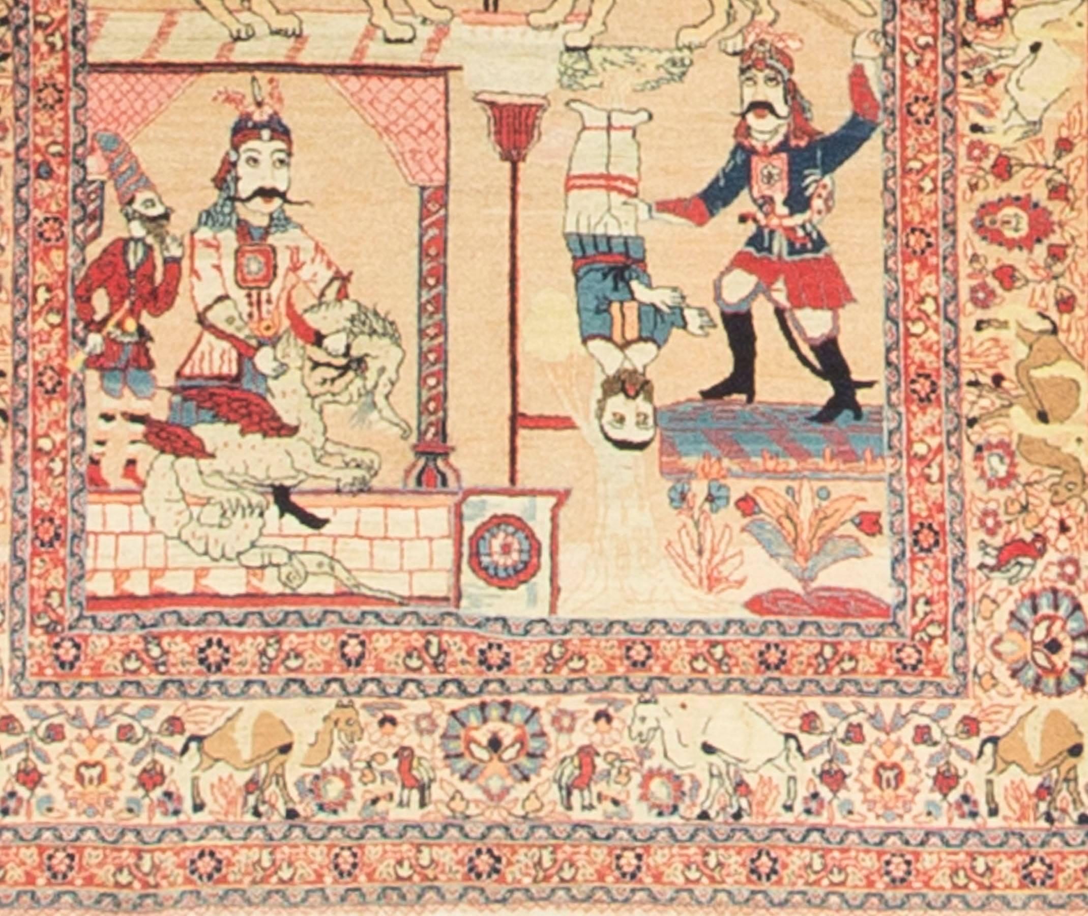 Persiano Antico tappeto Tabriz pittorico, 1880 circa 4'6 x 6' in vendita