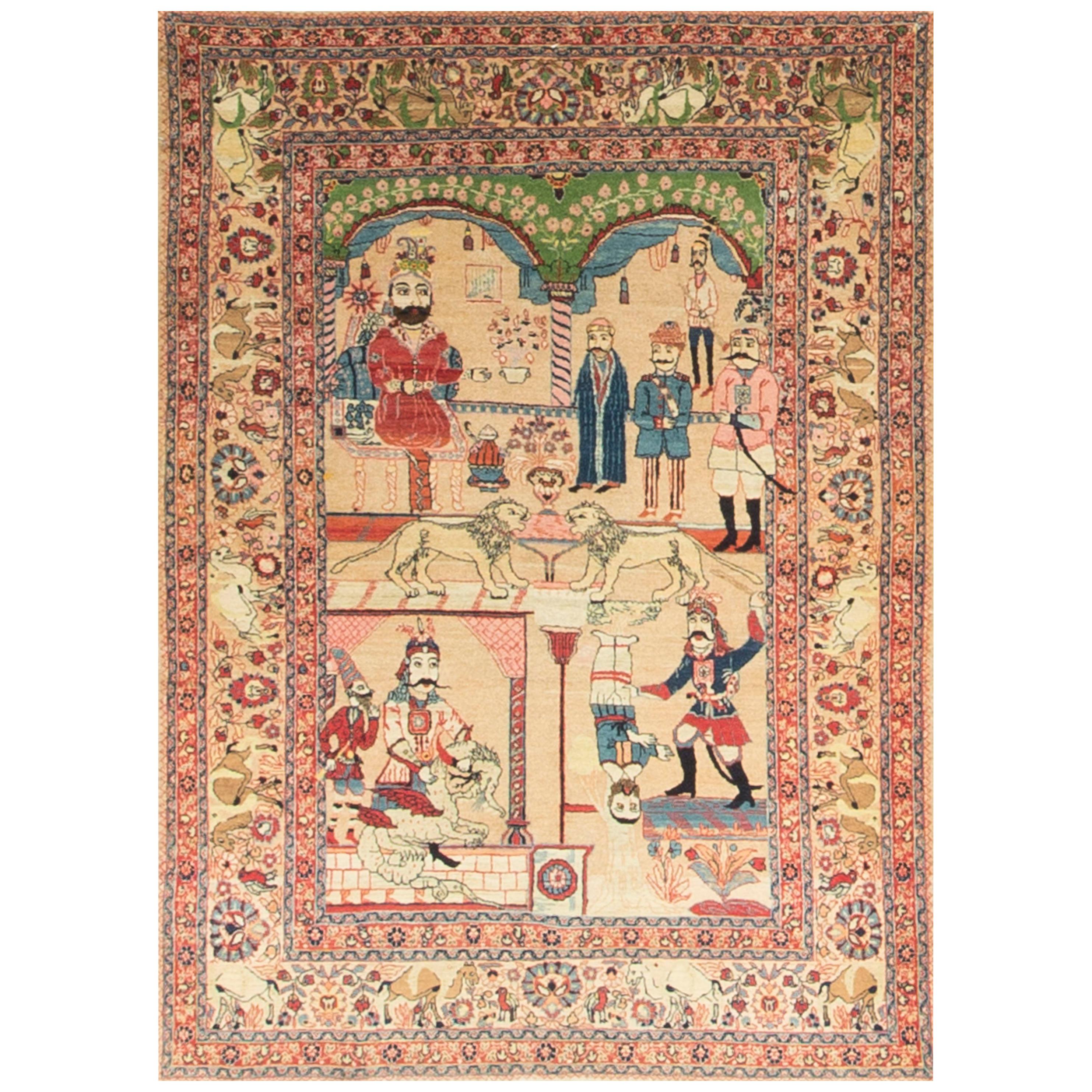 Antique Pictorial Tabriz Rug, circa 1880 4'6 x 6' For Sale