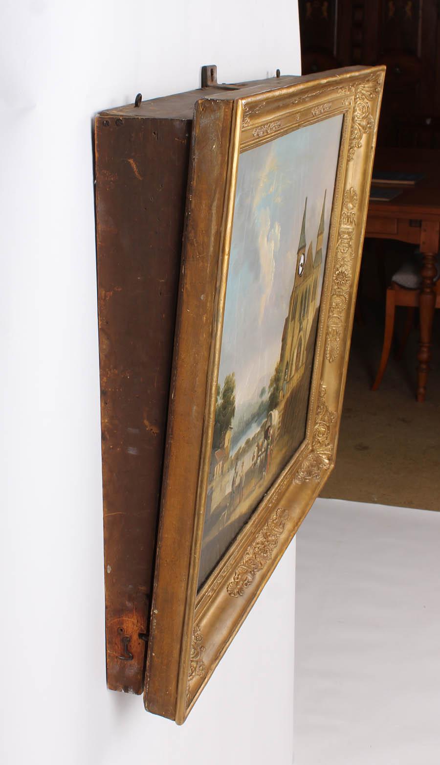 Picture Clock, First Half of the 19th Century, France, Oil on Canvas, Movement In Good Condition In Greven, DE