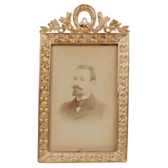 Cadre photo ancien, laiton, années 1880, France, Bronze Dorée, 6 x 9 cm