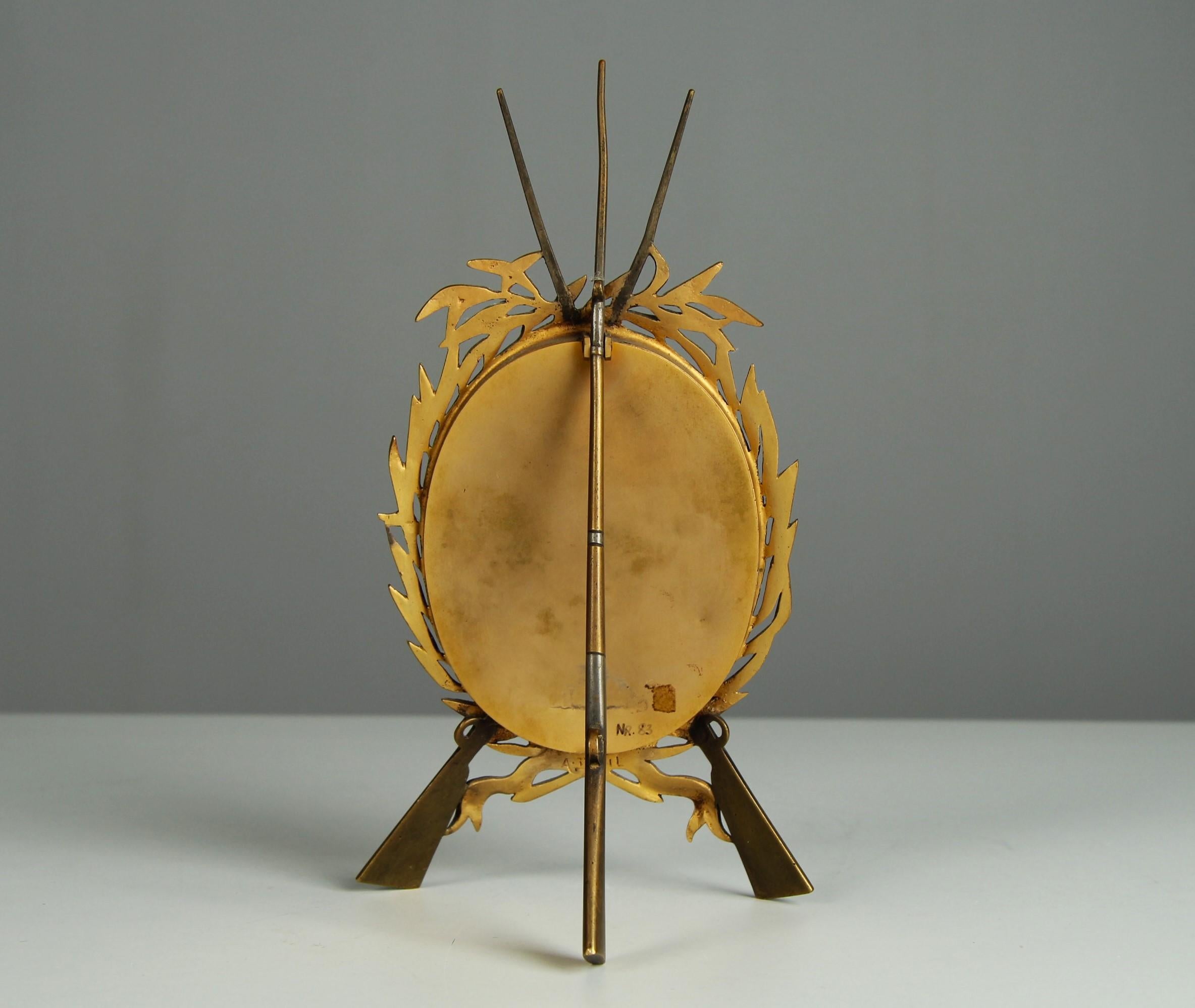 Brass Antique Picture Frame By A. Dahl, Bonheur Patrie, France, 1914 - 1915, 8 x 10 cm For Sale