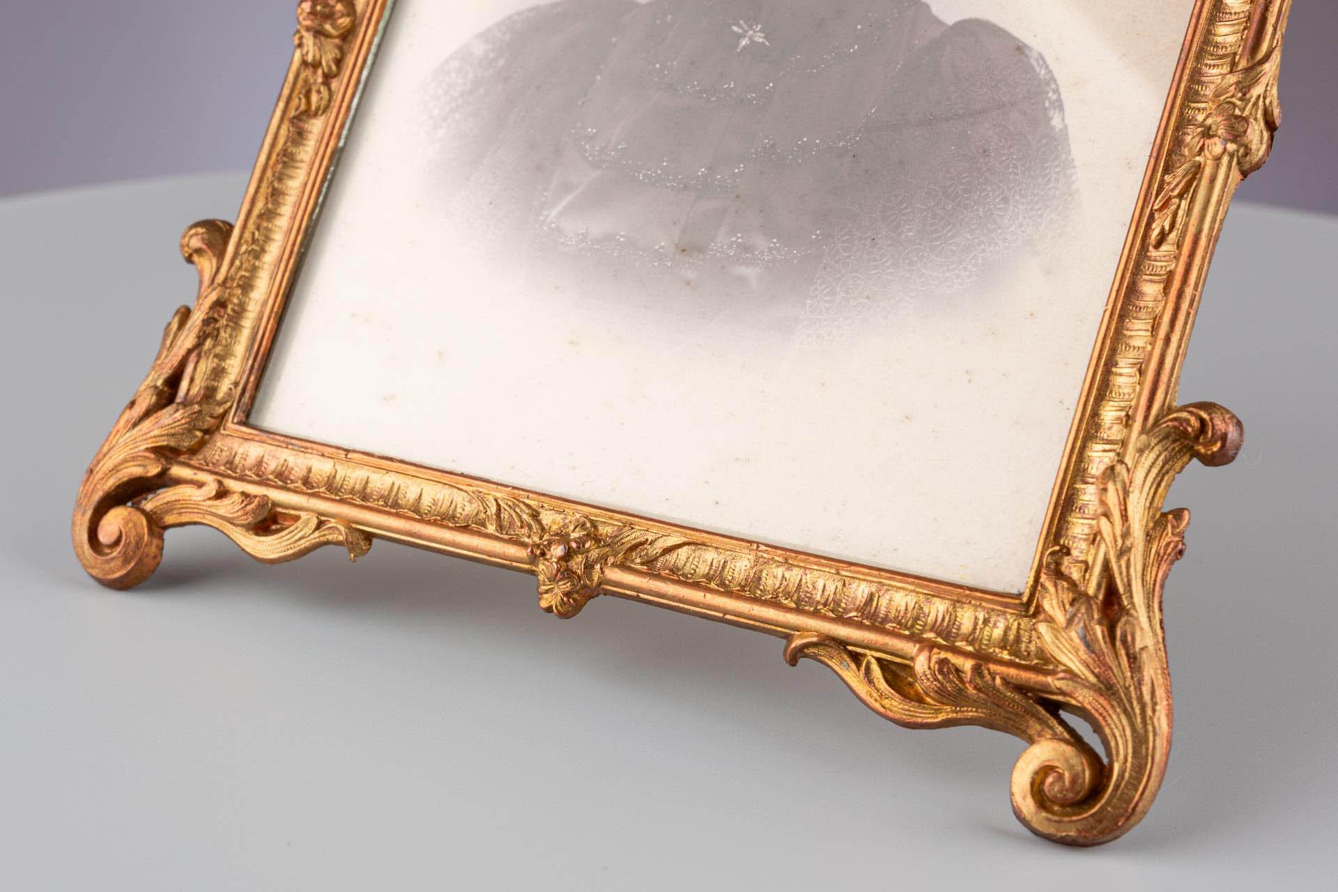 Brass Antique Picture Frame, Baroque Style, France, Circa 1860, 10 x 14 cm For Sale