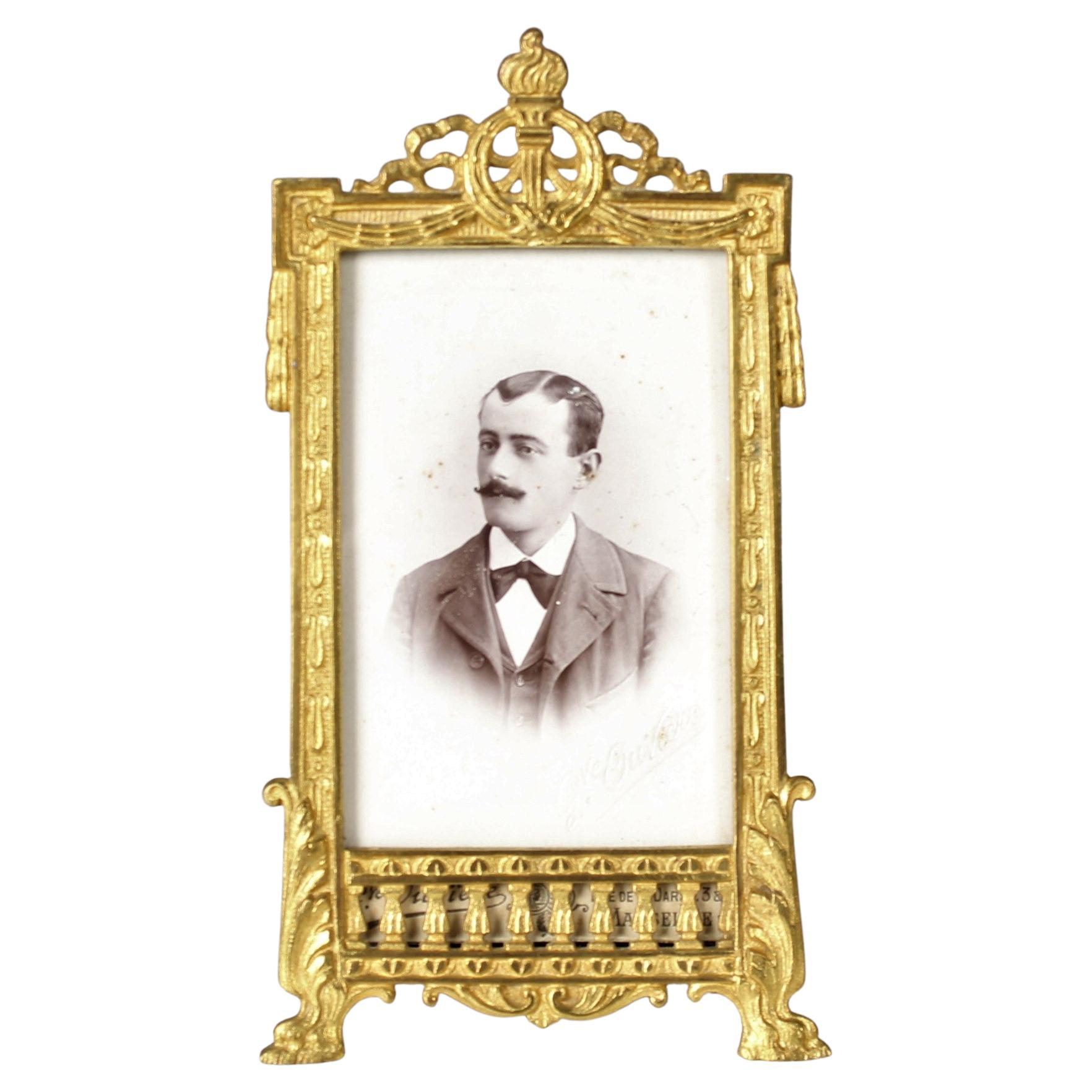 Antique Picture Frame, Photoframe, Brass, Bronze Dorée, Late 19th Century For Sale