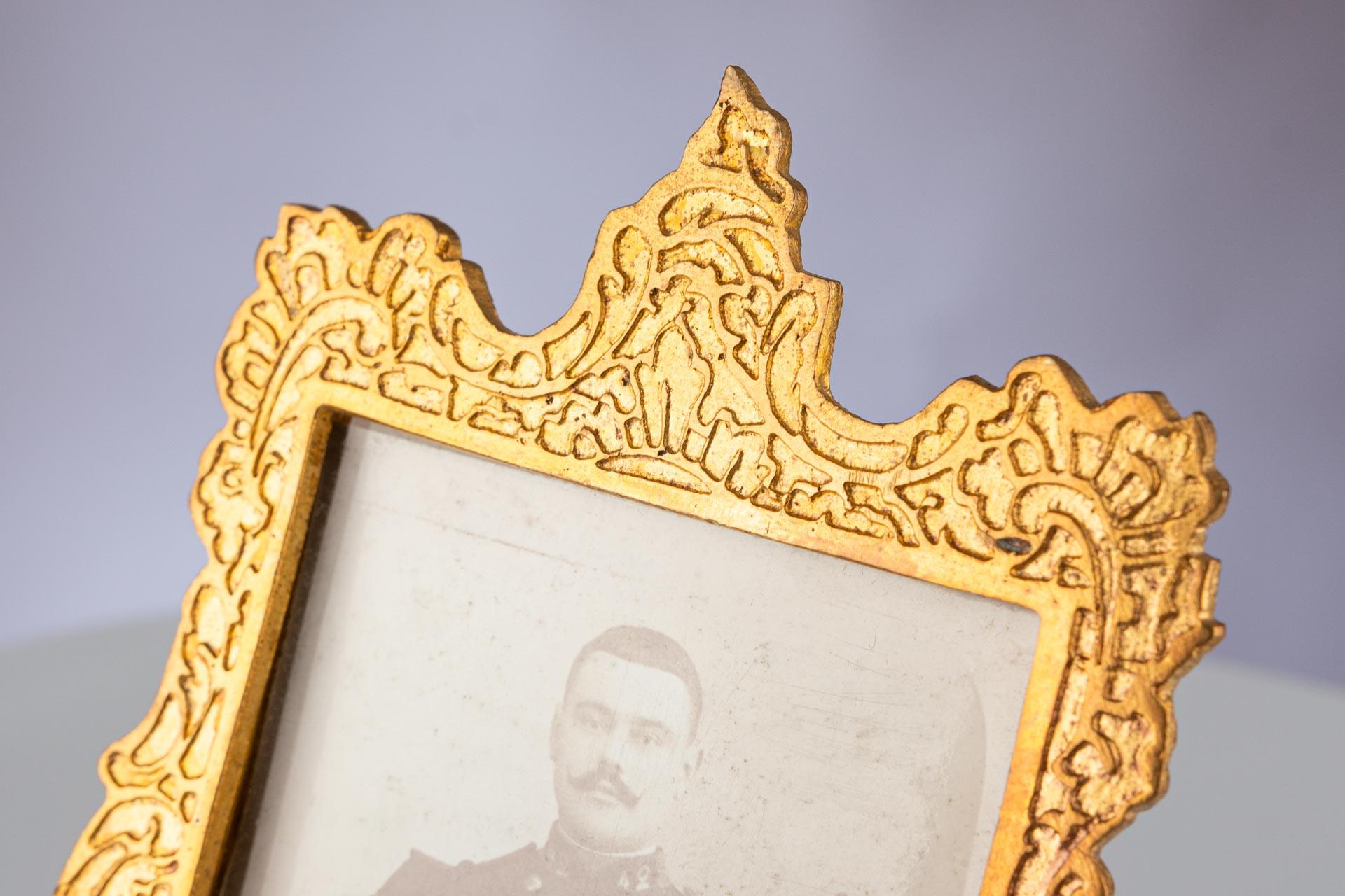Wonderful brass picture frame, France circa 1880.

Picture size: 5,5 cm x 8,7 cm.
The lettering “Trouville” can be found on the bottom of the frontside. The frame probably comes from the French village “Trouville-sur-Mer” on the Normandy coast.

The