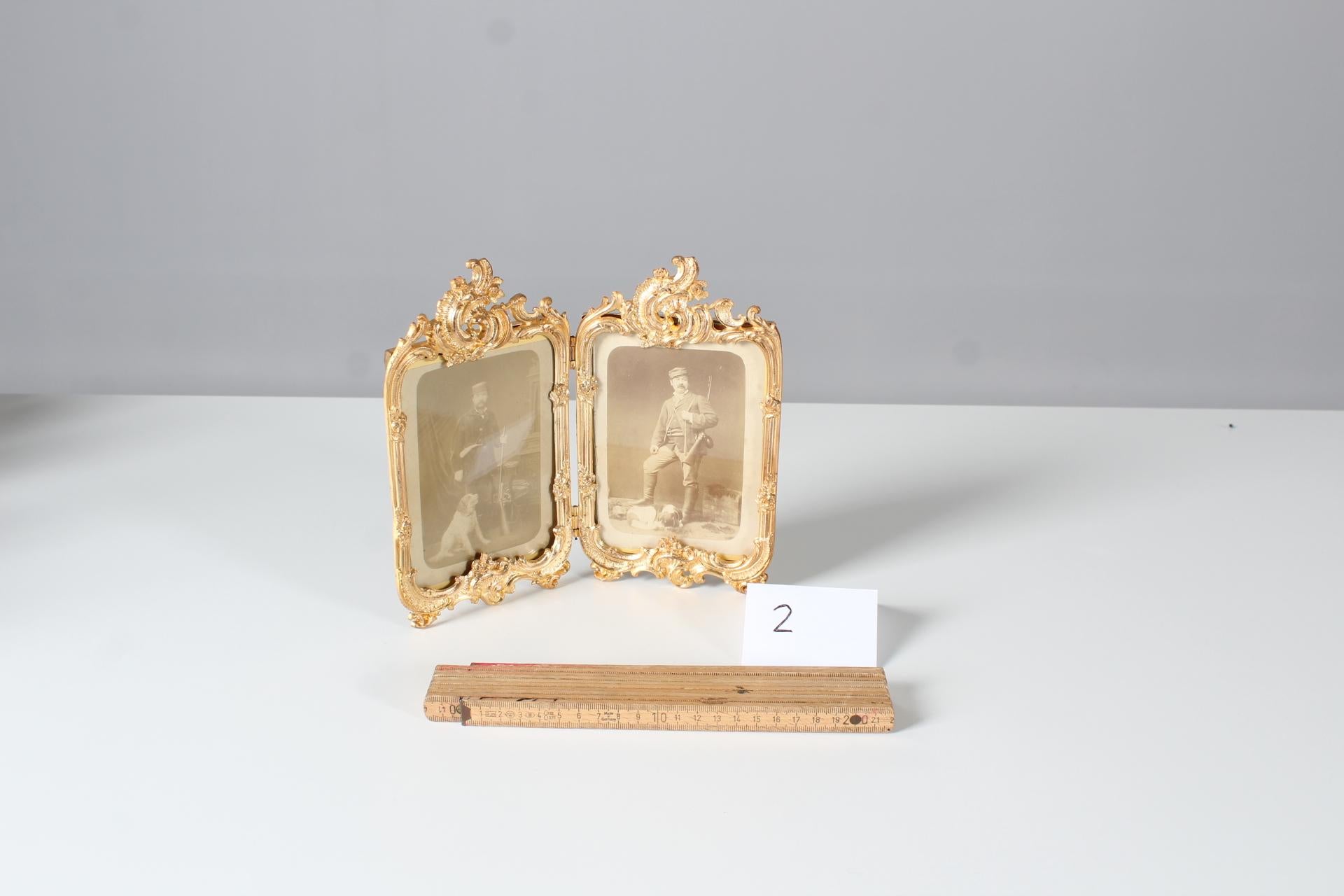 Gold Plate Antique Picture Frame Two-Sided, Art Nouveau, Around 1900, Photo Frame