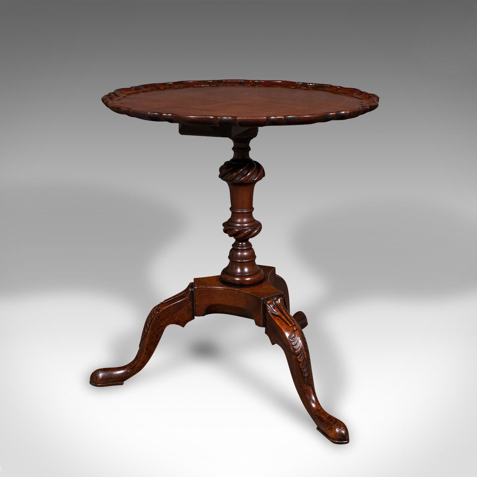 British Antique Pie Crust Side Table, English, Walnut, Wine, Lamp, Victorian, Circa 1850