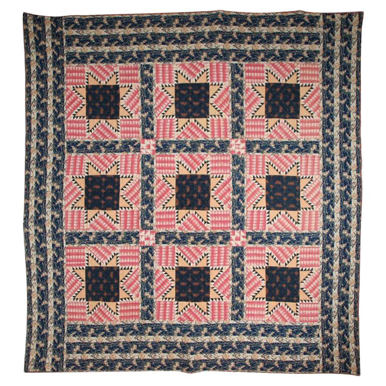 Antique Pieced Quilt:  " Feathered Stars" For Sale