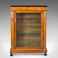 Antique Pier Cabinet, English Burr Walnut Glazed Display Cupboard, circa 1870