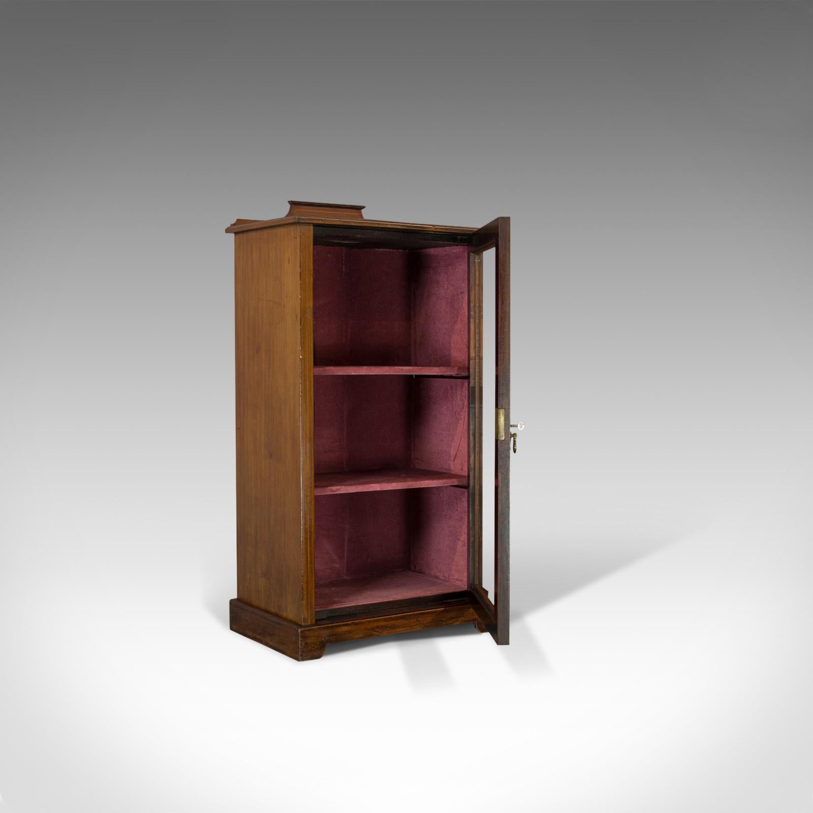This is an antique pier cabinet. An English, mahogany display or show case and dating to the late 19th century, circa 1900.

Select mahogany displays a desirable aged patina
Consistent mellow hues throughout
Fine grain interest with a wax
