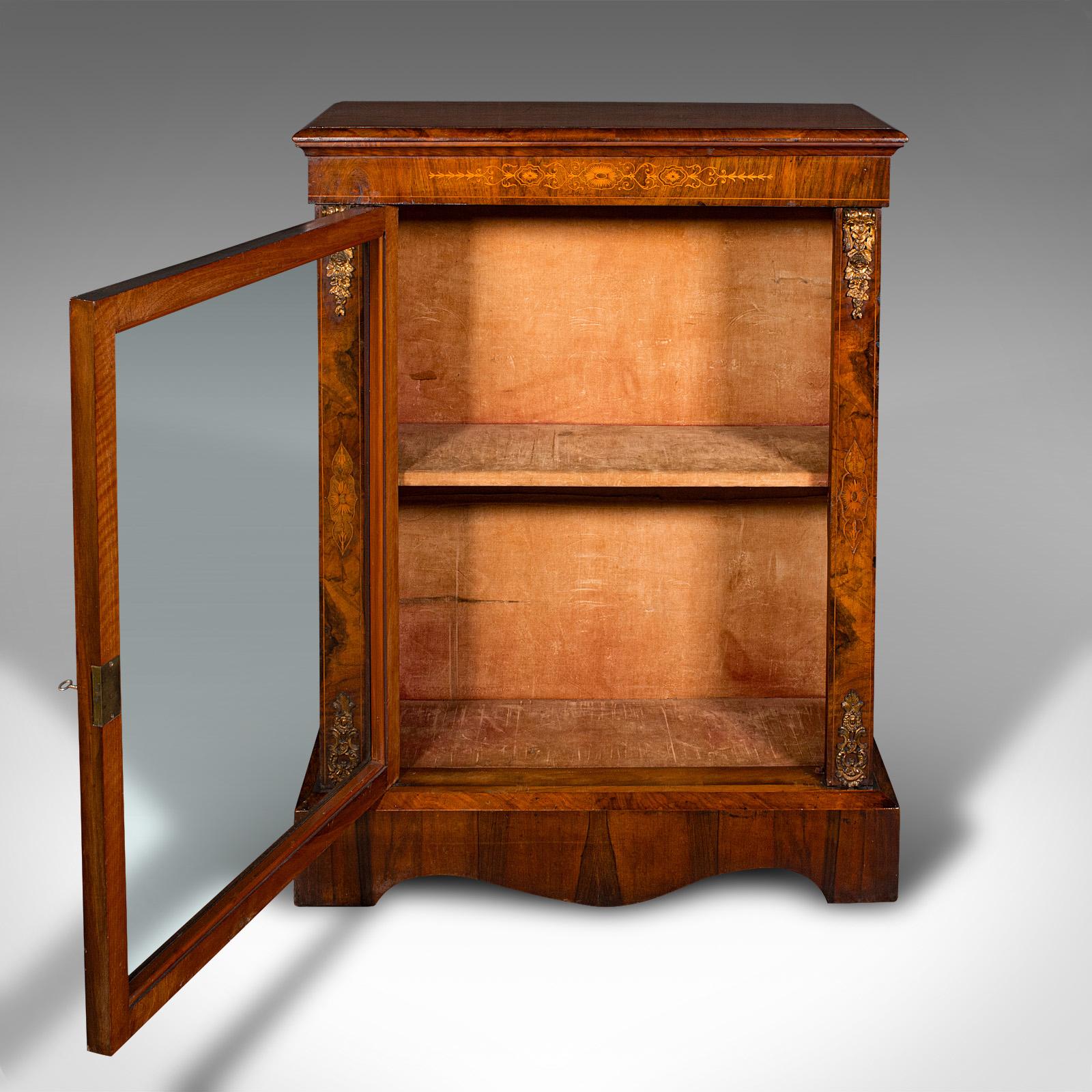 British Antique Pier Cabinet, English, Walnut, Boxwood Inlay, Display Cupboard, Regency For Sale