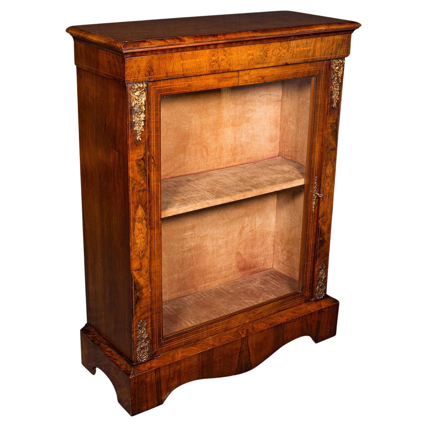 Antique Pier Cabinet, English, Walnut, Boxwood Inlay, Display Cupboard, Regency For Sale