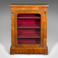 Antique Pier Cabinet, English Walnut, Glazed Bookcase, Display Cupboard, Regency