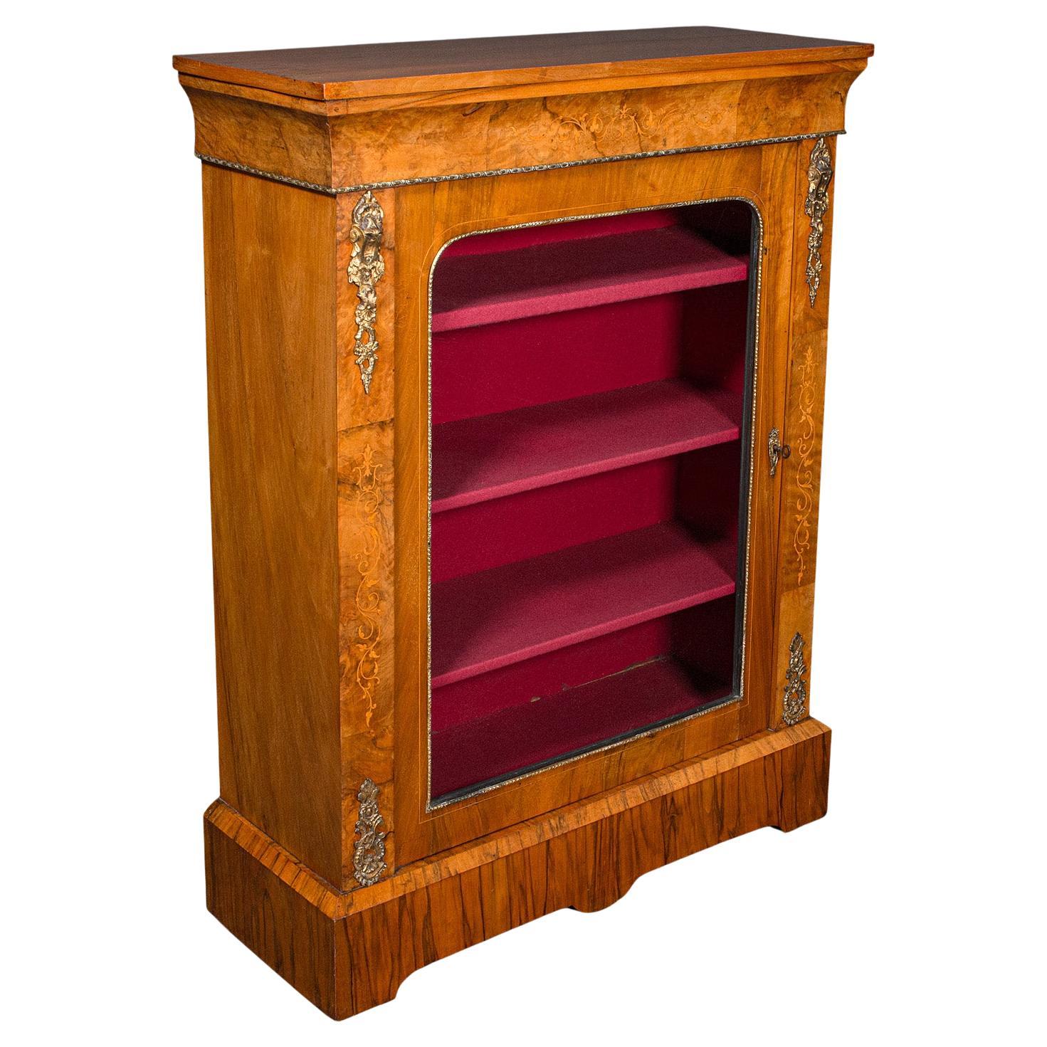 Antique Pier Cabinet, English Walnut, Glazed Bookcase, Display Cupboard, Regency